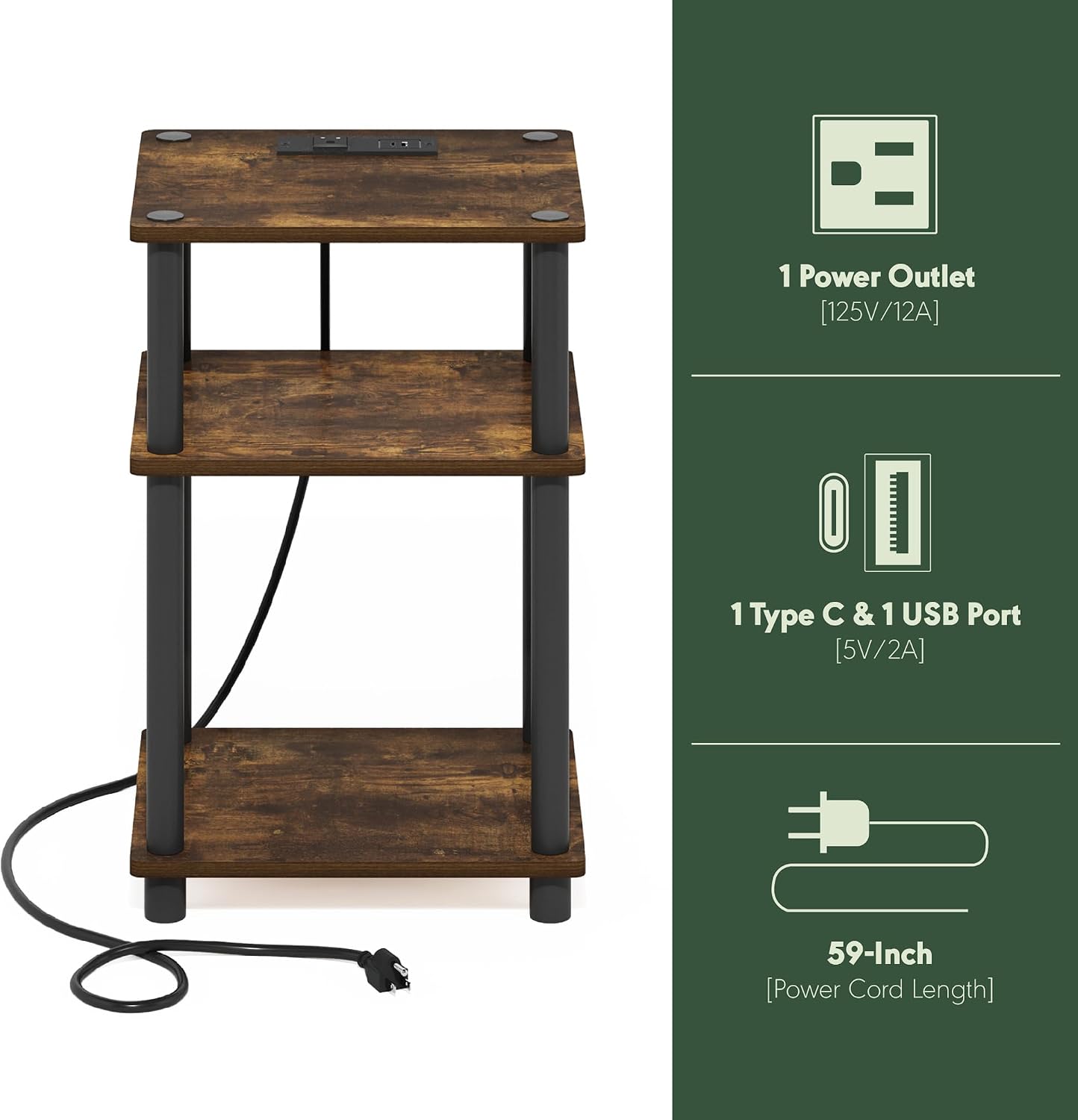 Furinno Turn-N-Tube End Table Corner Shelves, Set of 2, Dark Cherry/Black | Stackable Modern End Table with Open Shelf, Night Stand, Bedside Table, for Living Room, Bedroom