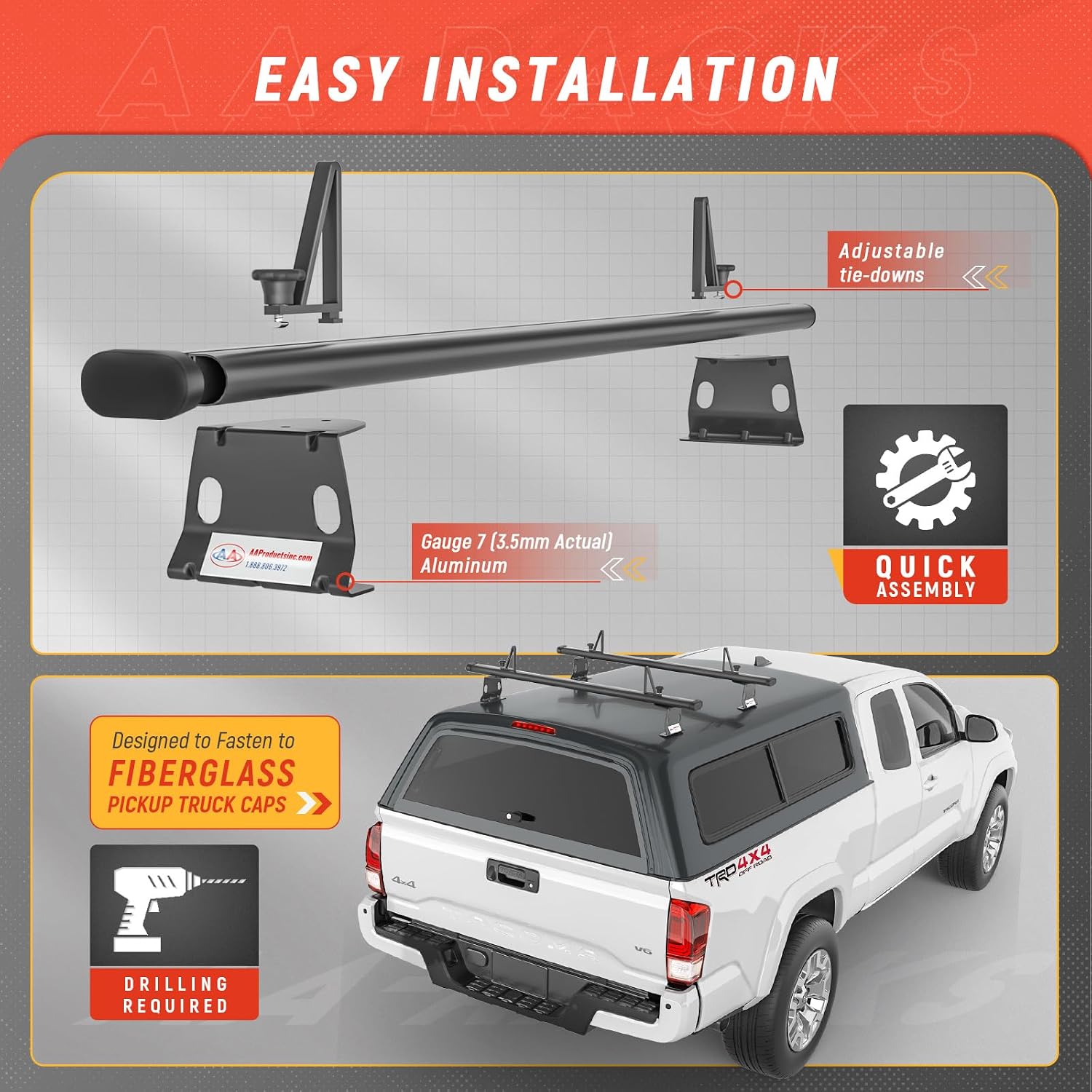 Model ADX32-C Aluminum 2 Bar (60") Universal Drilling Truck Camper Roof Rack with Ladder Stopper Sandy Black