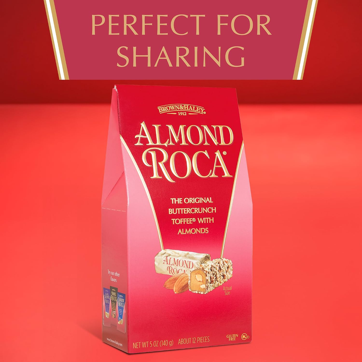 Brown & Haley Roca Chocolate Caramel Buttercrunch Toffee - 5 oz | Caramel Buttercrunch Toffee with Almonds & Sea Salt - Individually Wrapped - Gluten Free, Kosher - Gifts and Sharing