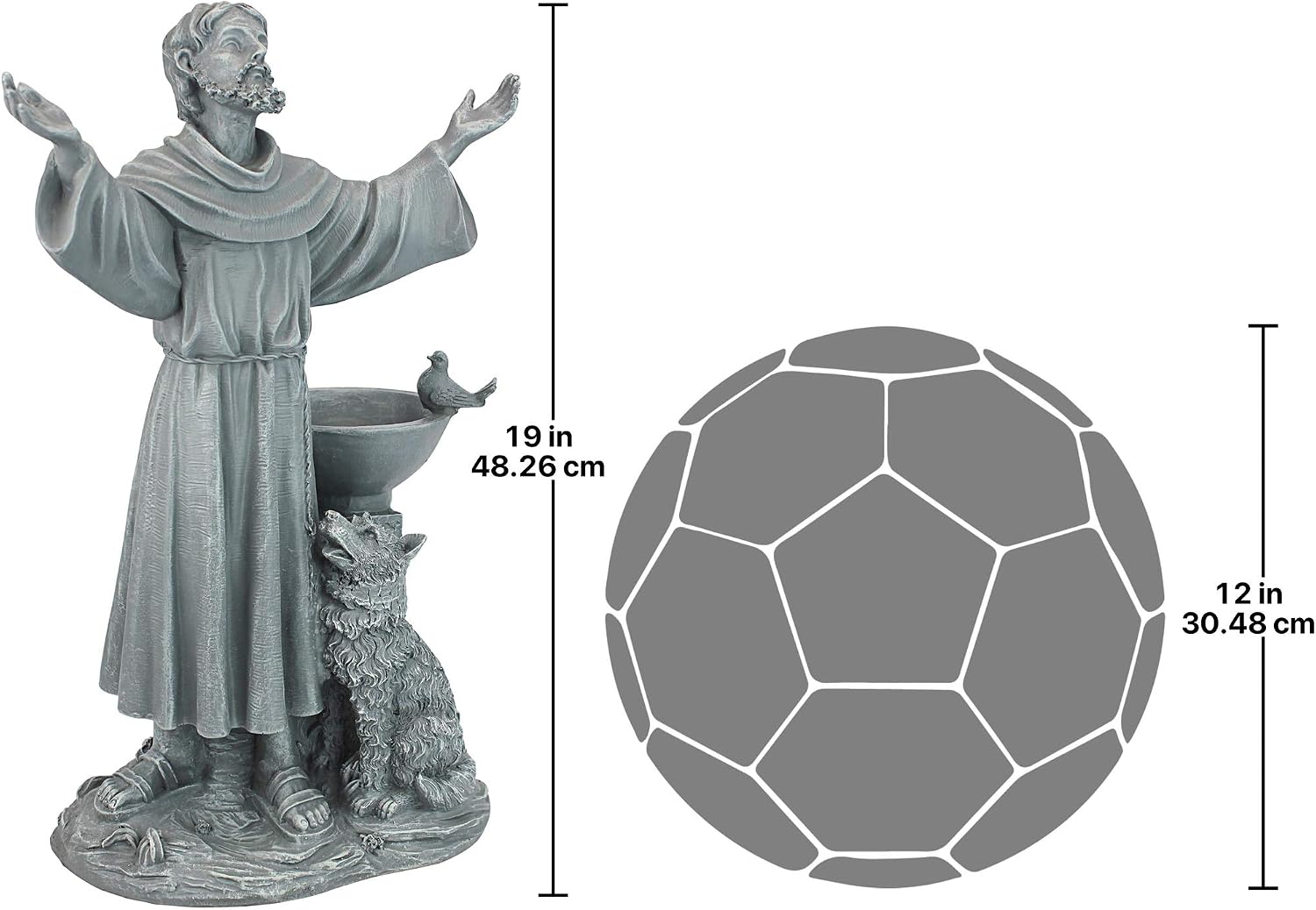 Design Toscano Francis of Assisi Blessing Religious Garden Decor Statue with Bird Bath Feeder, 19 inches Tall, Cast Stone Resin, Gray Stone Finish