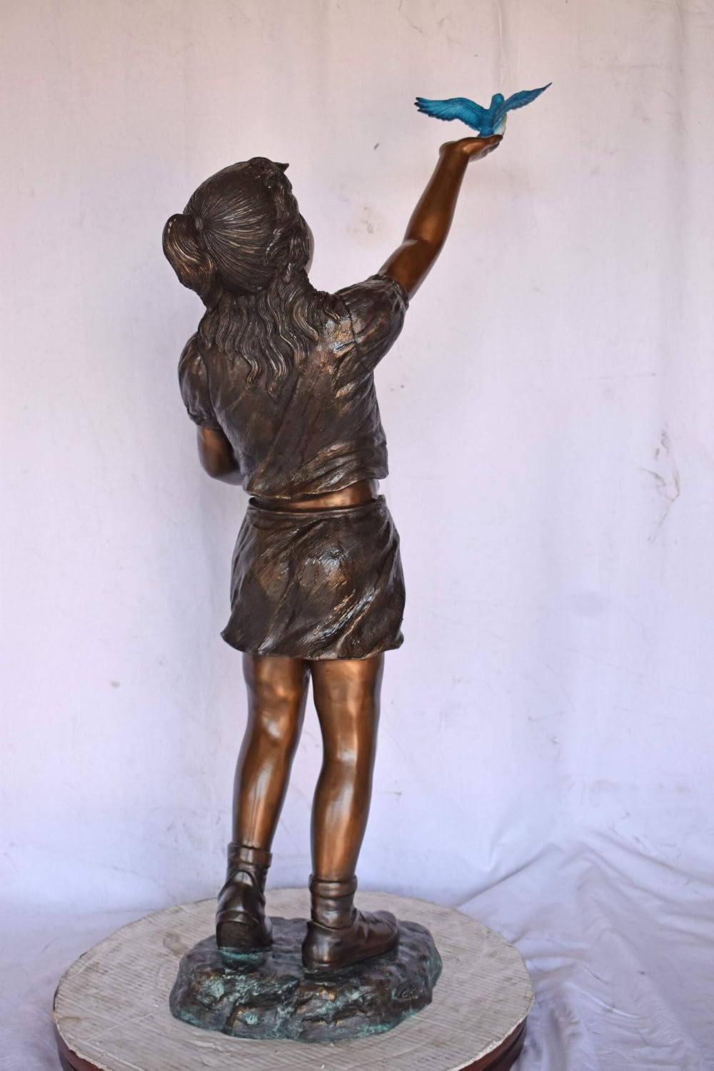 NIFAO Girl with Bluebirds, Lost Medium Bronze Statue, 25" L x 23" W x 41" H