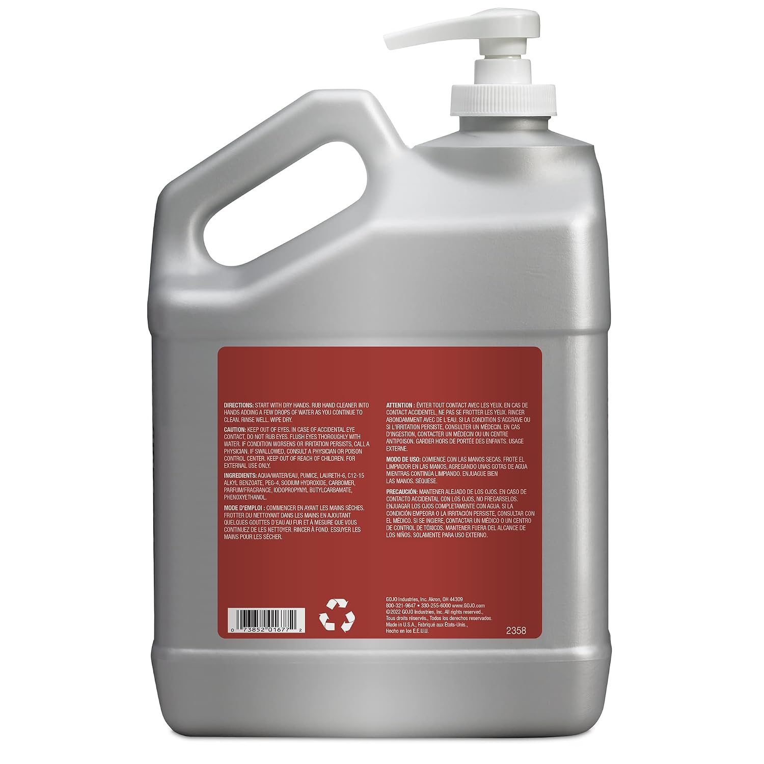 Gojo Cherry Gel Pumice Hand Cleaner, Pump Bottle, 1ct x 1 Gal - 2358-02