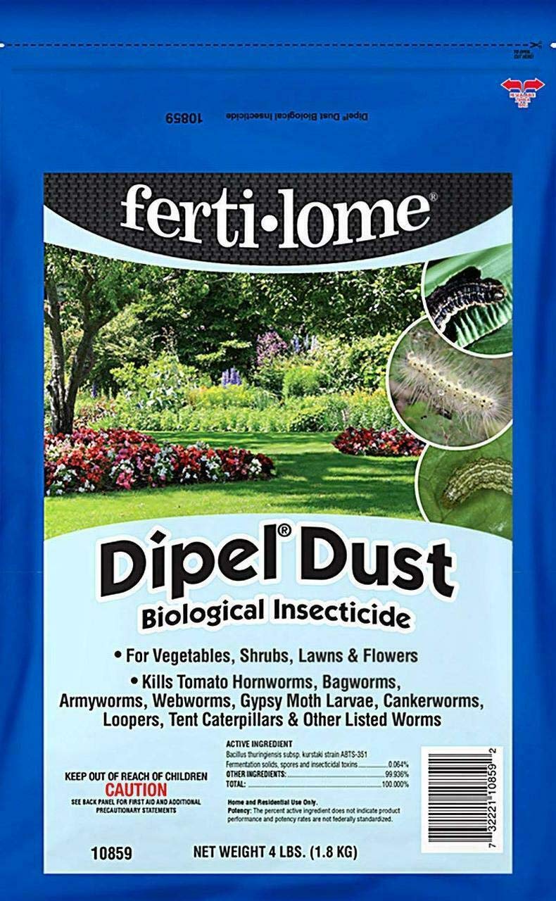 Fertilome (10859) Dipel Dust Biological Insecticide Bt, 4 lb | Bacillus thuringiensis (Bt) OMRI-eligible dust - Controls caterpillars & worms organically - Home gardeners