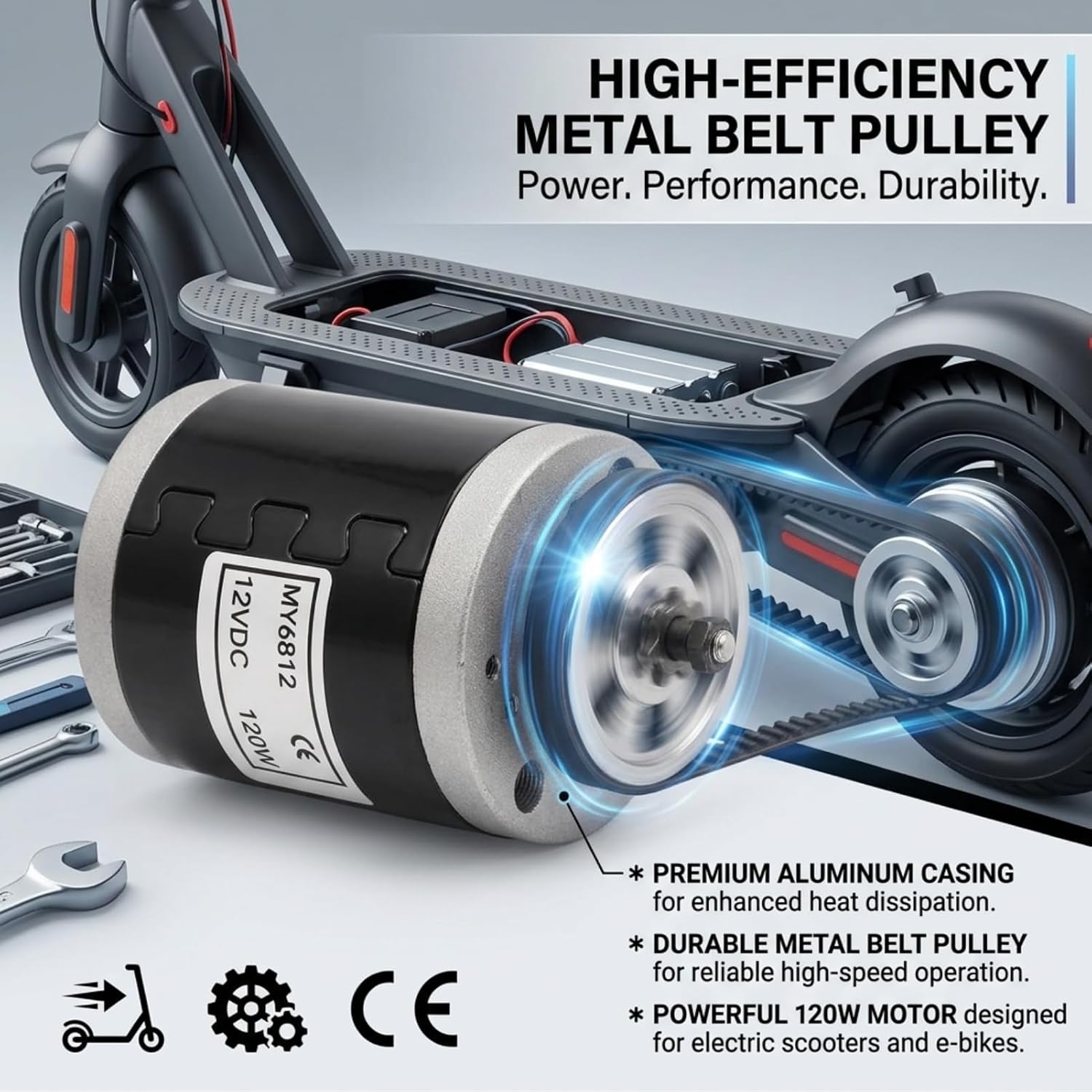 Electric Scooter Motor 12V 120W, Electric Brushed Motor High Speed Small Brush Motor with Belt Pulley E Scooter Accessory, Pulse 12v Motor for Scooter