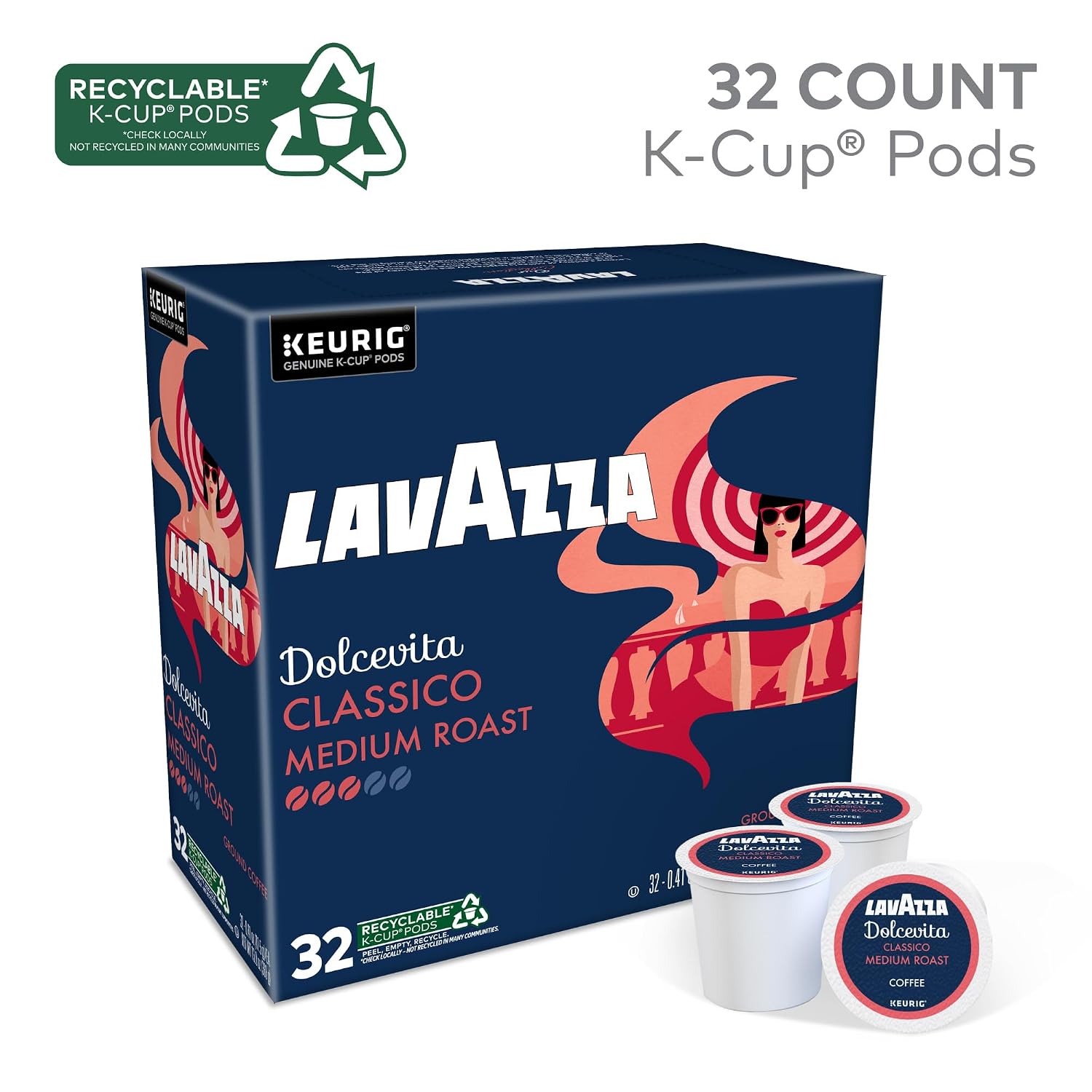 Lavazza Espresso, Single-Serve Keurig K-Cup Pods, Medium Roast Coffee, 32-Count Box