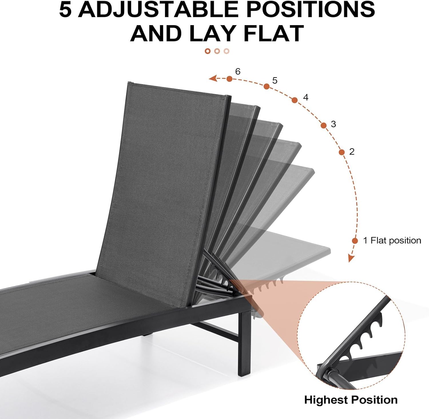 Crestlive Products Outdoor Pool Lounge Chairs Set of 2 with Side Table, Adjustable Five-Position Recliner for Beach, Pool, Sunbathing, Lawn