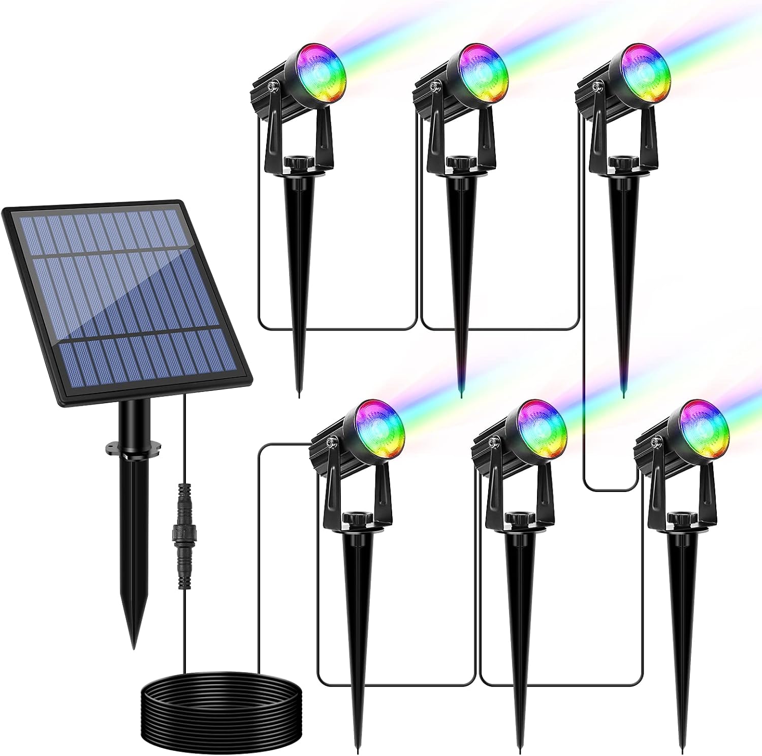 APONUO Metal Solar Spot Lights Outdoor with 9.8ft Cable Solar Powered Landscape Lighting Low Voltage IP65 Waterproof Auto On/Off for Outside Garden Yard Landscape Pathway Garage-Warm White(4-in-1)