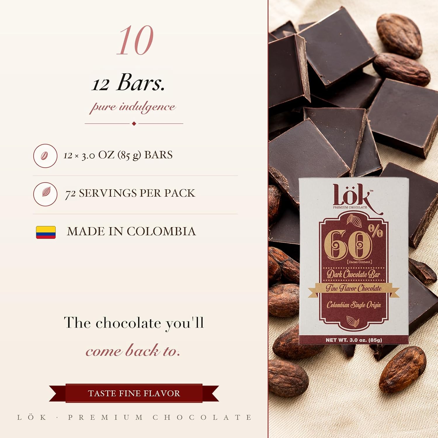 Lök Foods Dark Chocolate Bar 100% Cacao | Fair Trade, Kosher, Gluten Free, Vegan, Bean-to-Bar, Sugar-Free, No Sugar Alcohol, No Artificial Sweetener