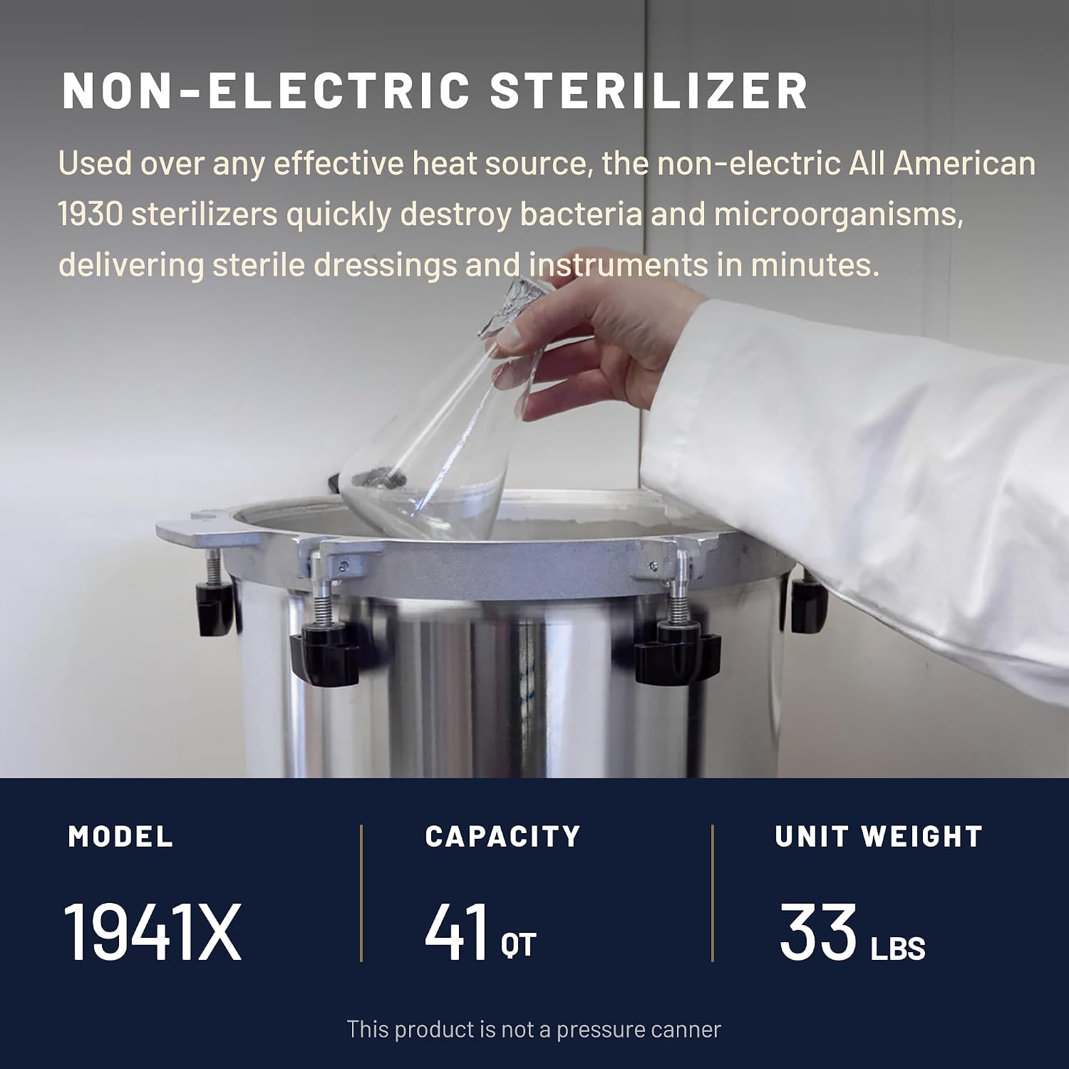 All American 1930 1941X Sterilizer - 41 qt - Non-Electric Sterilizer - Suitable for Any Heat Source - Includes Rack - Made in the USA