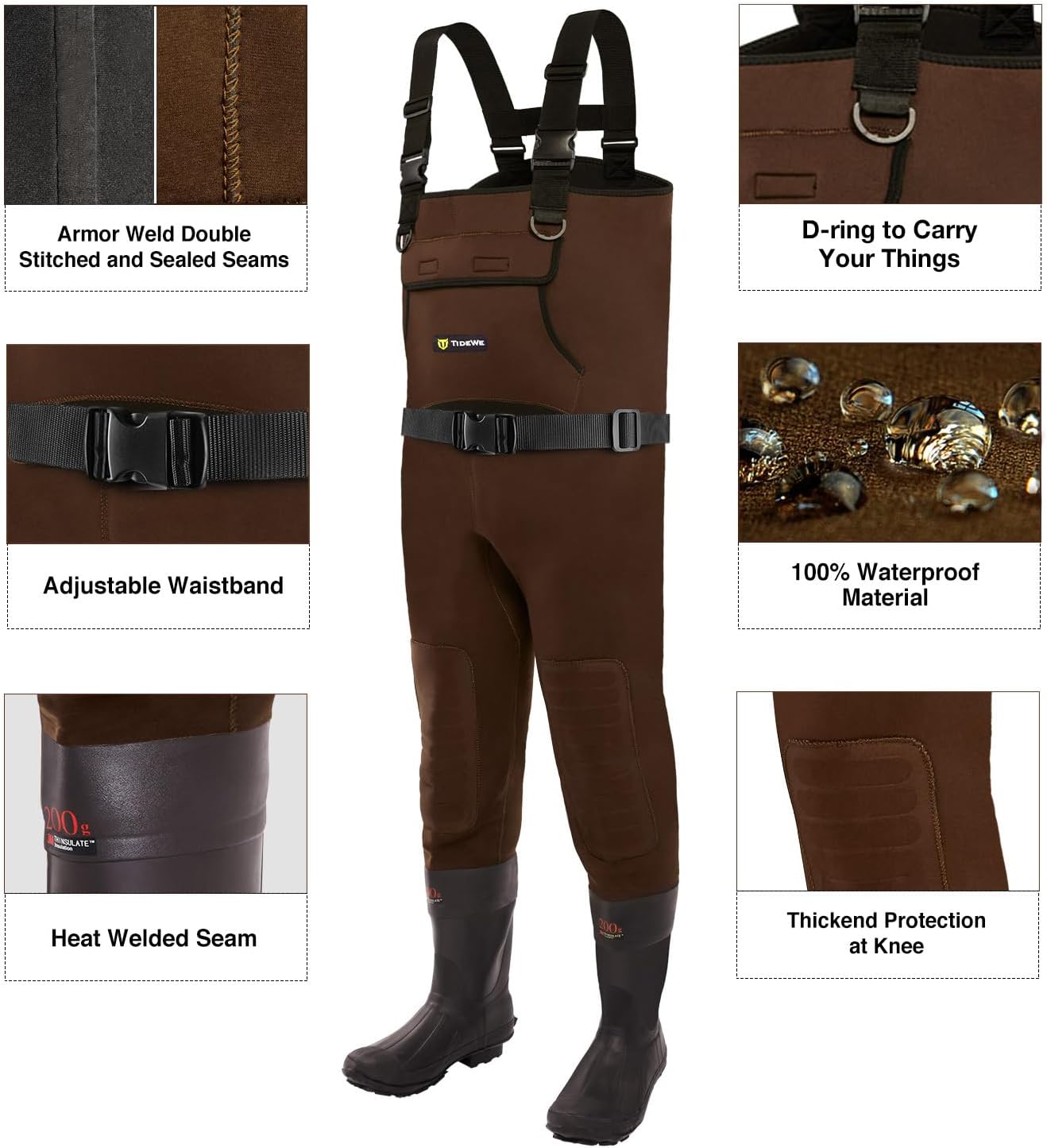 TIDEWE Neoprene Chest Waders for Men, Waterproof Bootfoot for Hunting | Warm Waterproof Slip-Resistant Men's Bootfoot Fishing Waders for Hunting & Wetland Work