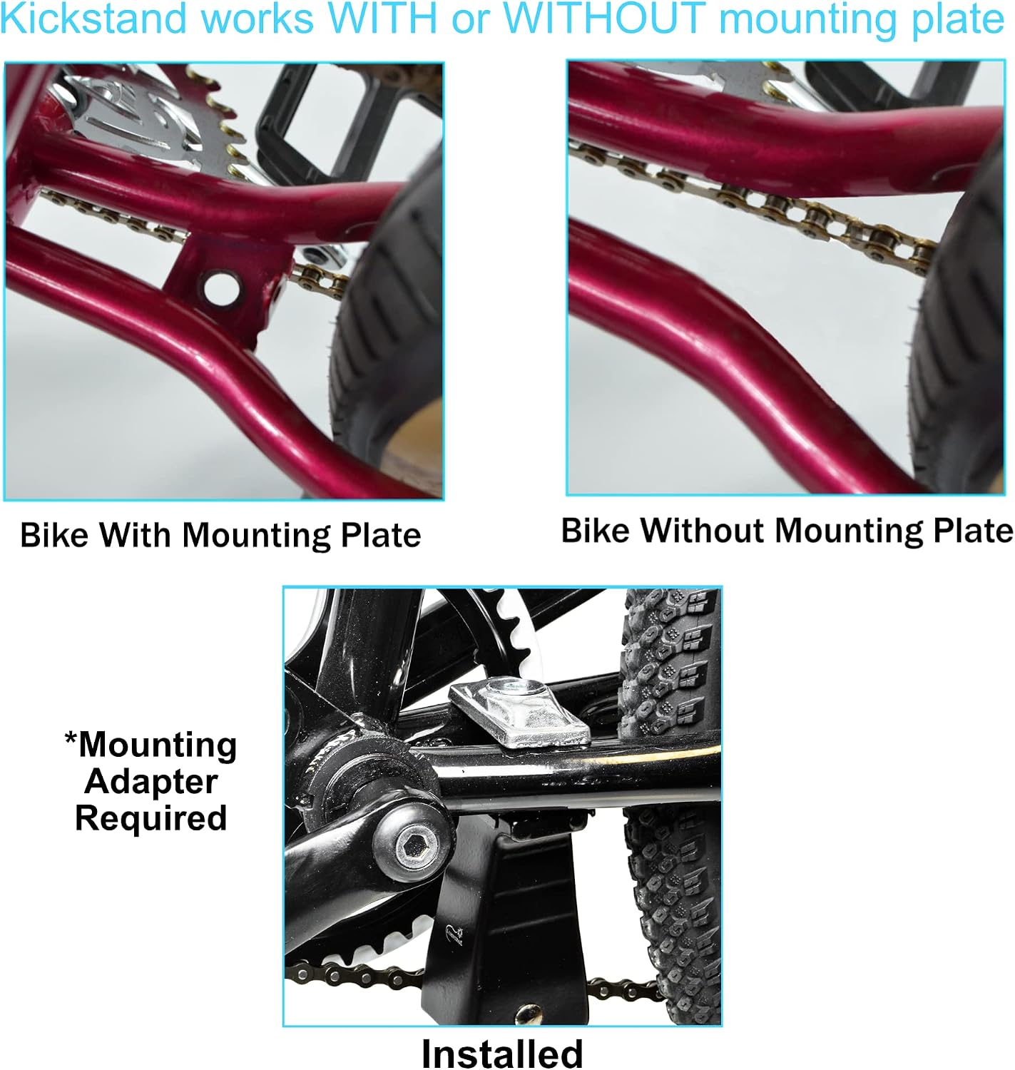 Lumintrail Center Mount Bike Double Leg Kickstand - Adjustable Height Kick Stands for 24, 26, 27.5, 29 Inch Adult Bicycles - Perfect for Cruiser, Road and Hybrids