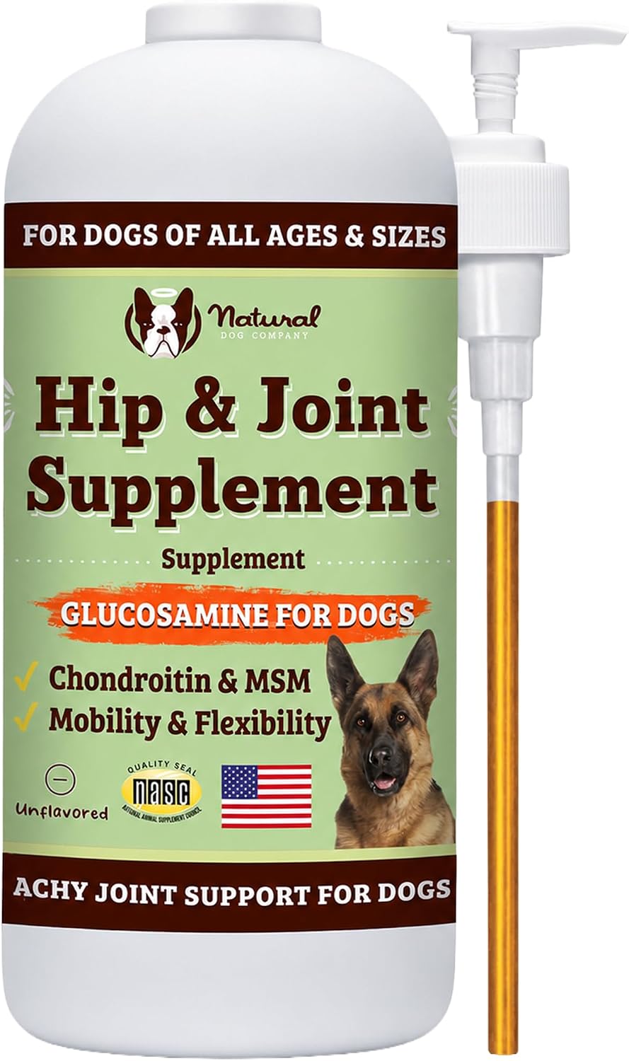 Natural Dog Company Liquid Glucosamine Hip & Joint Oil for Dogs, 16 oz, Extra Strength Cartilage & Joint Support, Helps Mobility and Eases Occasional Stiffness, Dog Vitamins & Supplements