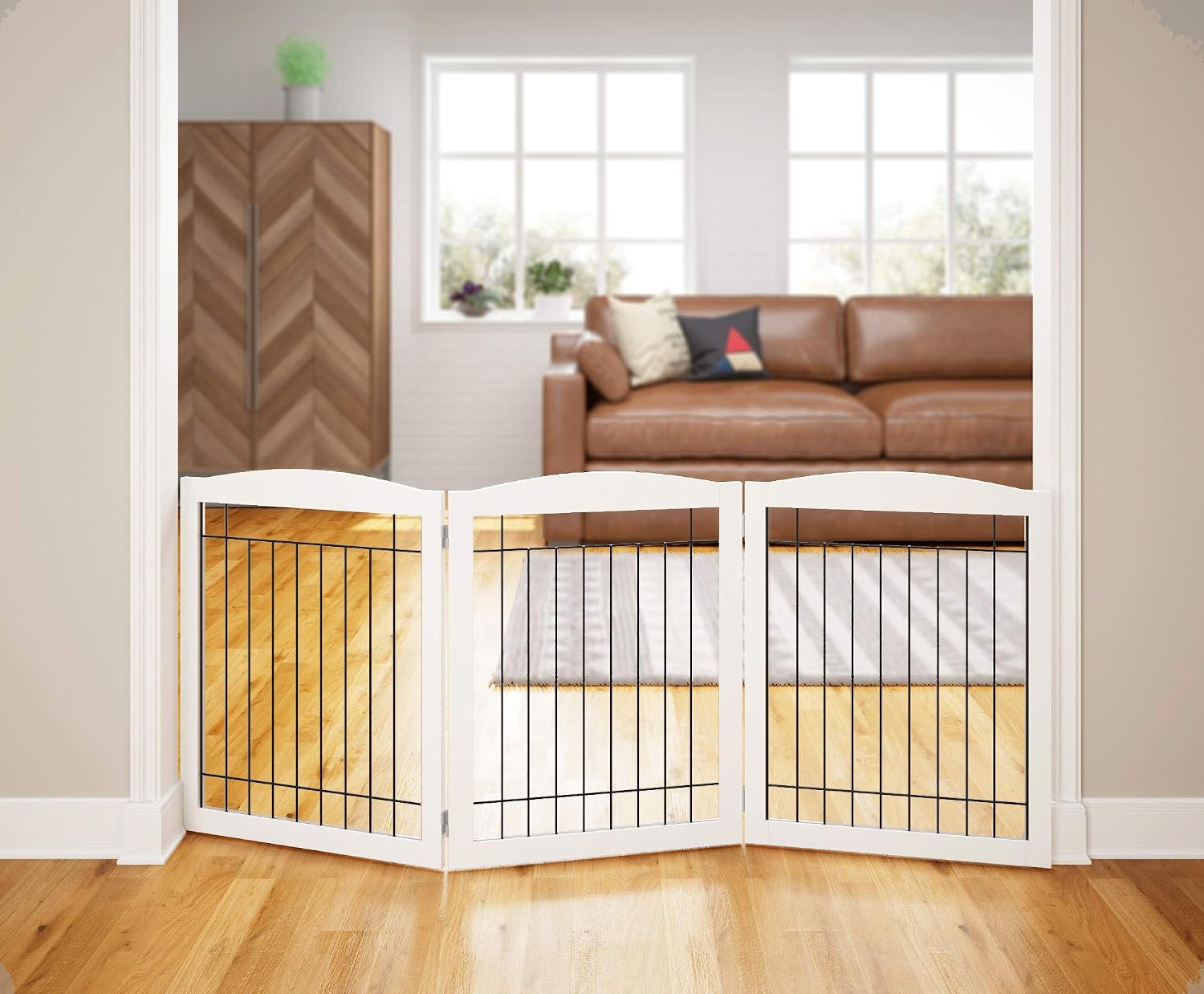 PAWLAND Extra Wide Foldable Dog gate for Doorway, Indoor, 72“ Wide, 30" H