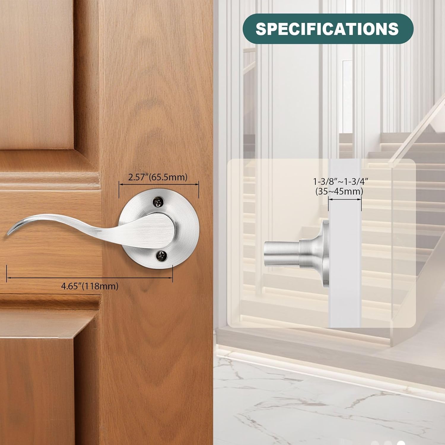 GOBEKOR 1 Pack Privacy Door Levers Brushed Nickel Lever Door Handles Interior for Bedroom and Bathroom Door Locks Wave Door Handles