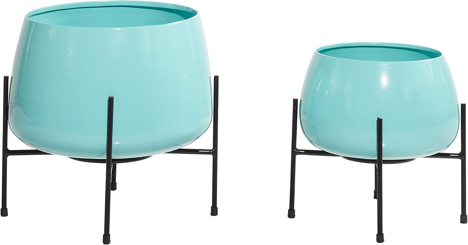 Deco 79 Metal Round Planter with Removable Stand, Set of 2 16", 13"H, Black