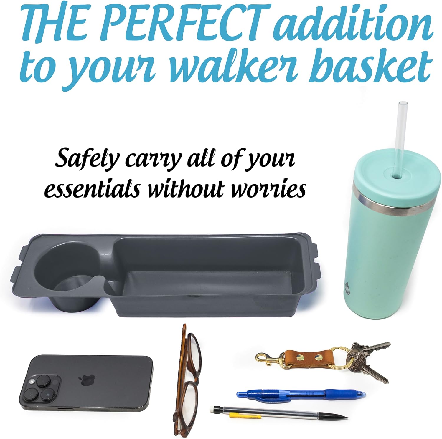 Heavy Duty Clear Plastic Insert/Tray/Cup Holder for Walker Basket