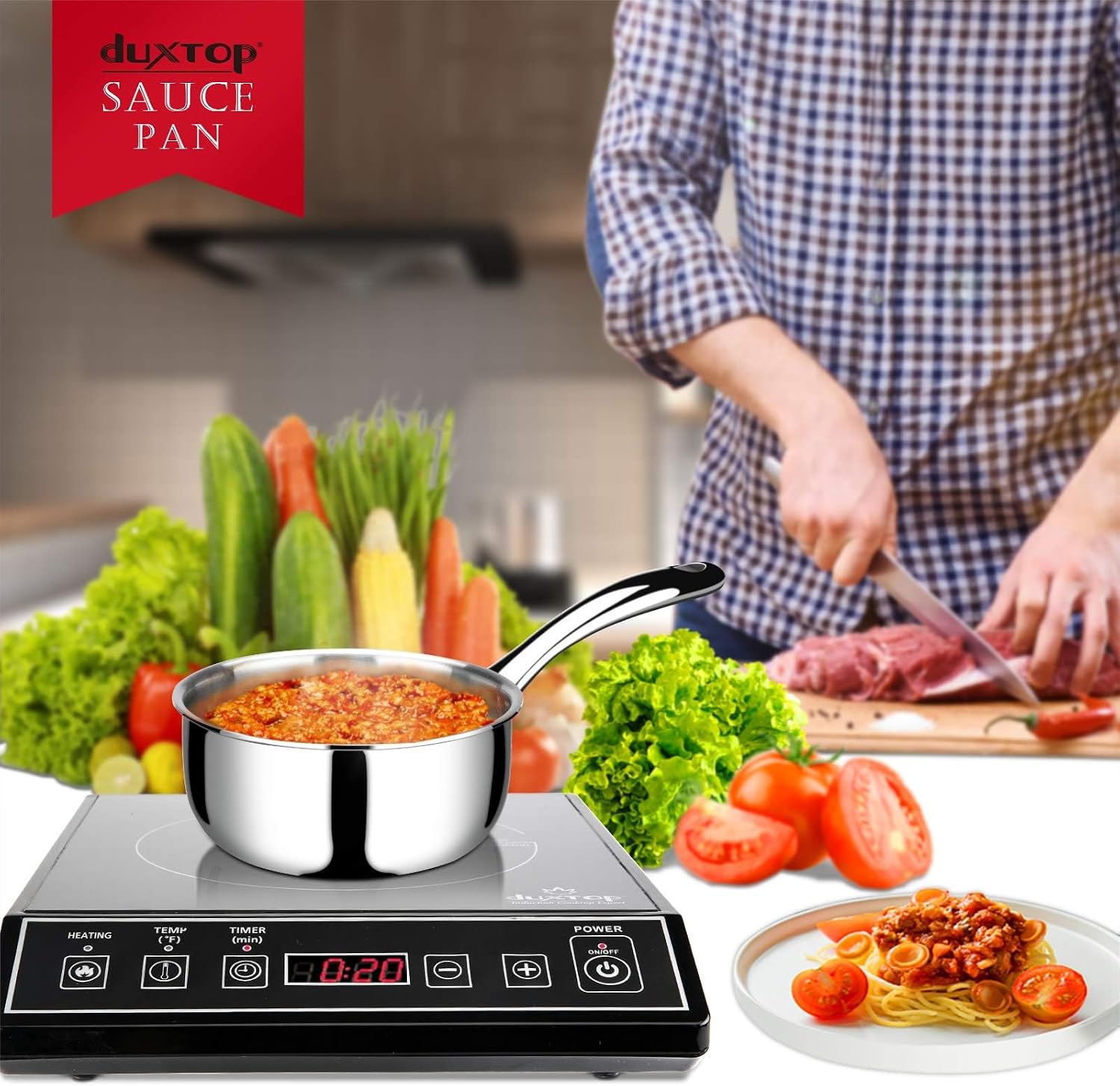 Duxtop Tri-Ply Stainless Steel Saucepan with Lid, 3 Qt Induction Pot | Whole Clad Saucier Pan, Dishwasher and Oven Safe, Stay-Cool Handle