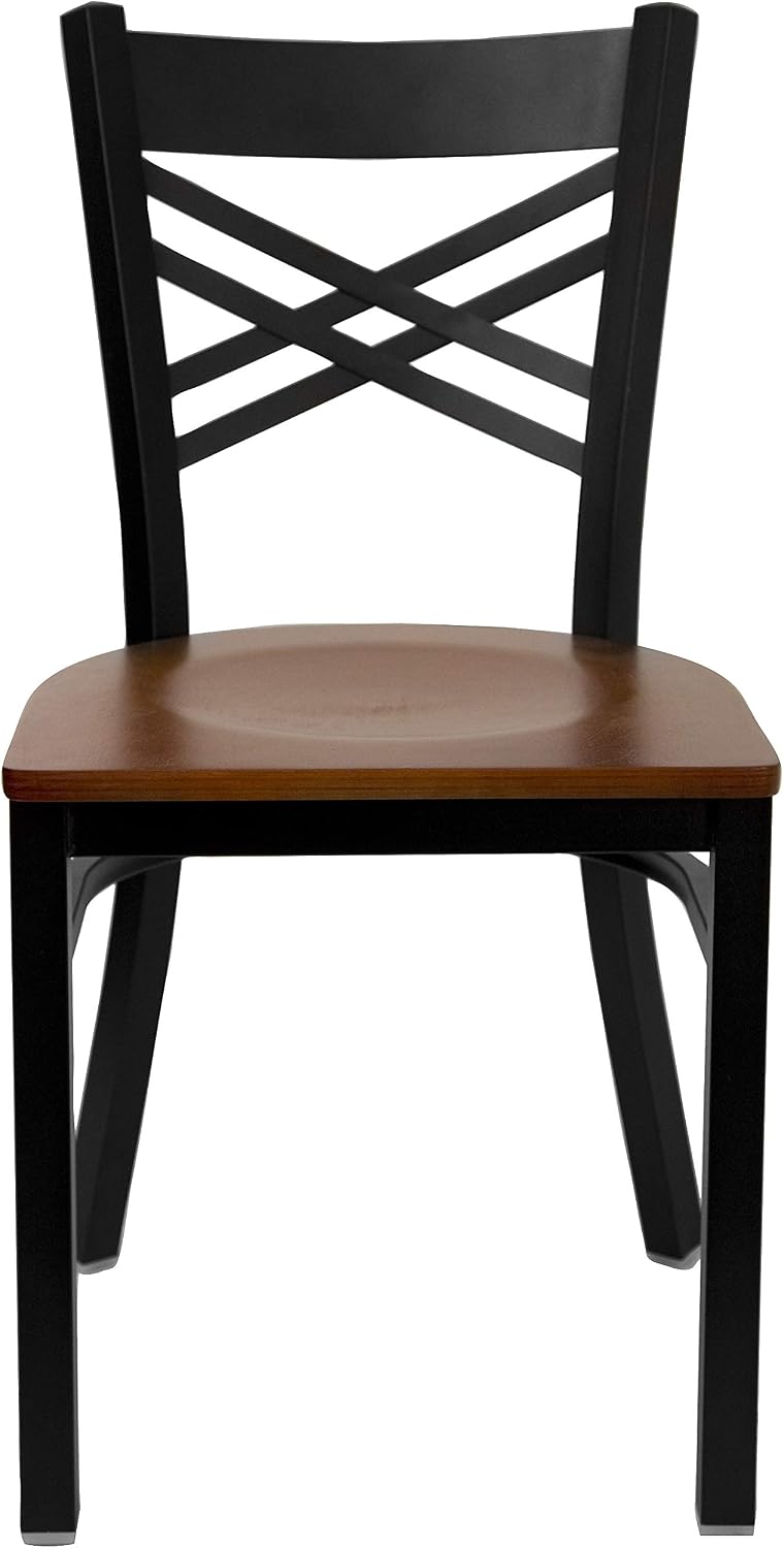 Flash Furniture Hercules Series "X" Back Metal Restaurant Chairs, Modern Upholstered Armless Dining Chairs for Restaurants/Kitchens, Set of 2, Black