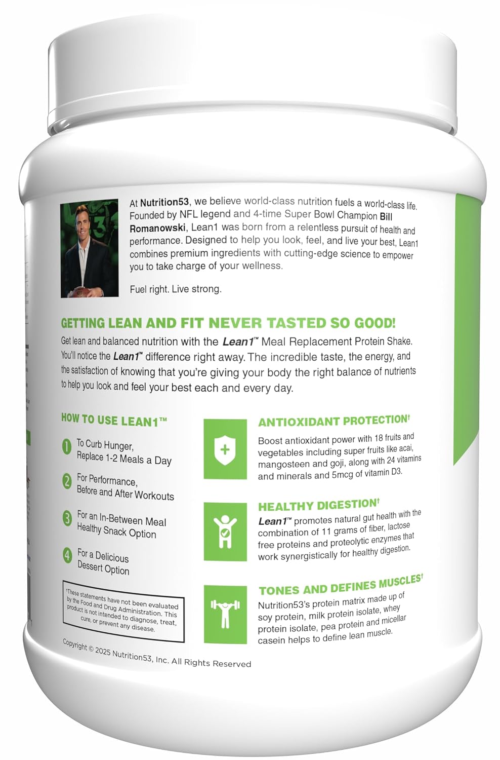 Lean1 Vanilla, Meal Replacement Protein Shake, 15 Serving Tub