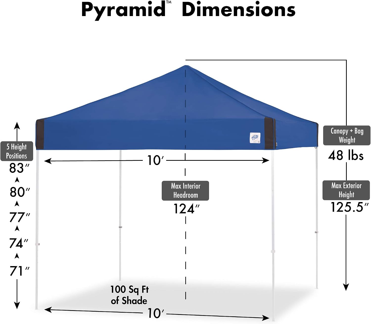 E-Z UP Pyramid Instant Shelter Canopy Pop Up Tent, 10' x 10' with Wide-Trax Roller Bag & 4 Piece Spike Set, Royal Blue