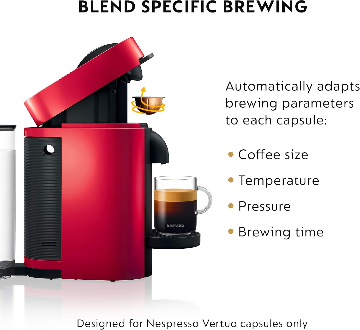 Nespresso Vertuo Plus Coffee & Espresso Maker by De'Longhi, Grey | Grey coffee machine that brews 4 cup sizes: 5 and 8 oz. coffee, plus single and double espresso, at the touch of a button.