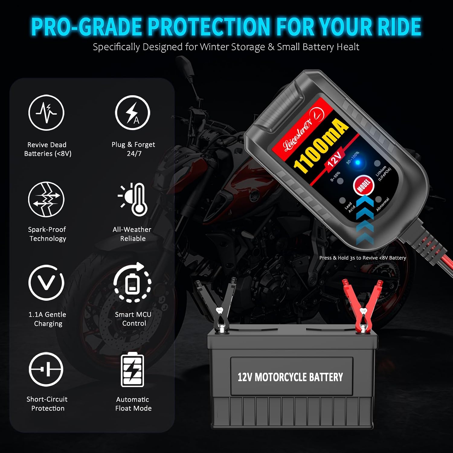 2A Battery Maintainer & Trickle Charger, 6V 12V Smart Float Charger with Pulse Repair Mode, 10FT Extra Long for Motorcycle, Automotive Car, Lawn Mower, Marine Boat, ATV, SLA, AGM, Gel, LiFePO4