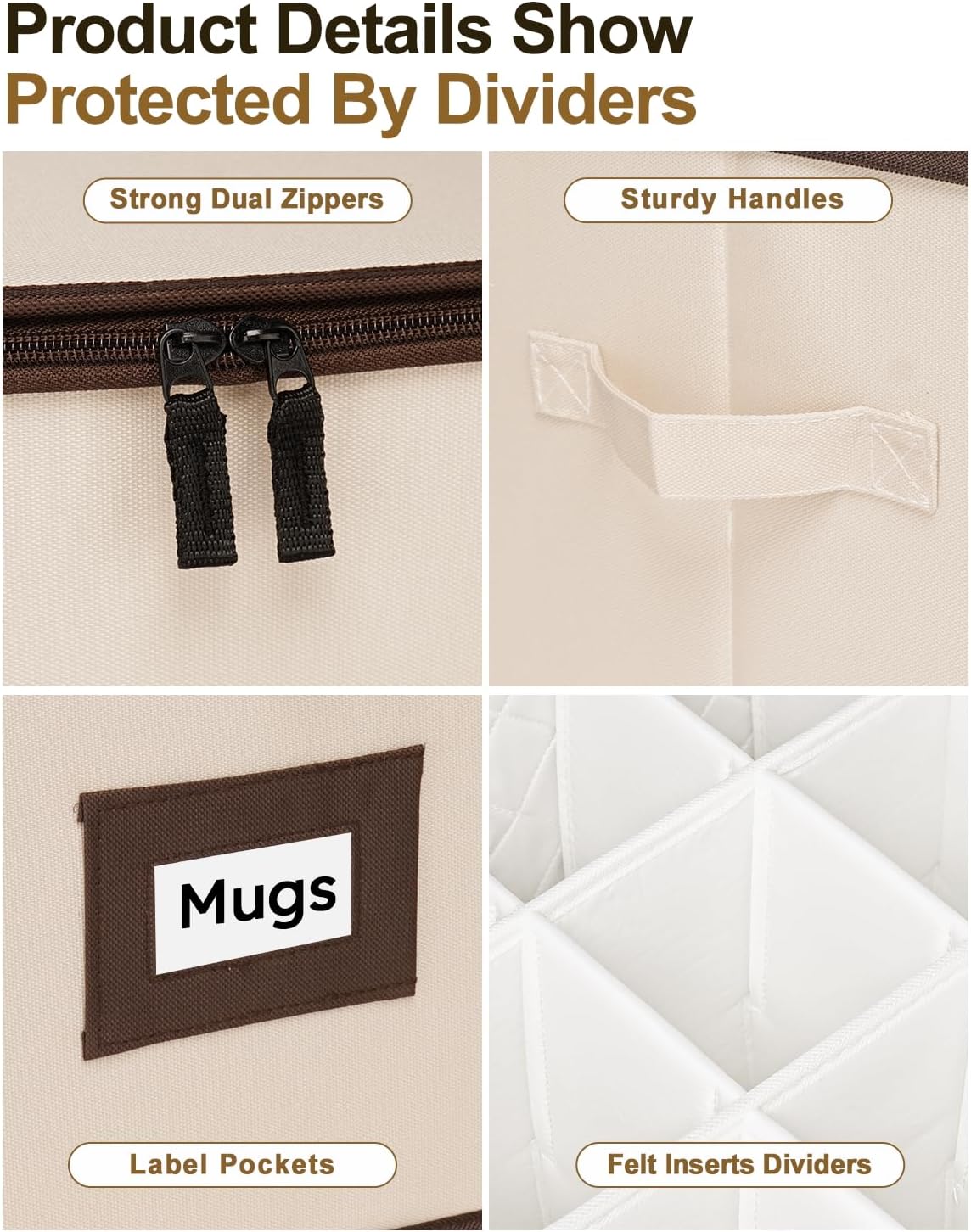 China Storage Containers, 4-Pack Hard Shell Plate & Dish Cases for Moving | Padded dividers and quilted lining protect plates and dishes; stackable for moving and holiday storage, beige hold set of 12