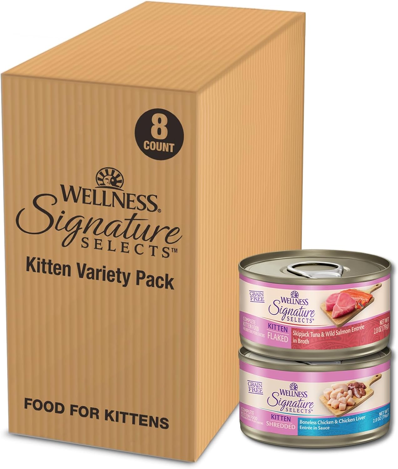 Wellness CORE Signature Selects Variety Pack Adult Canned Wet Cat Food, Natural, Protein Rich, Grain Free, Poultry Recipes, 2.8 oz, Pack of 8 Cans