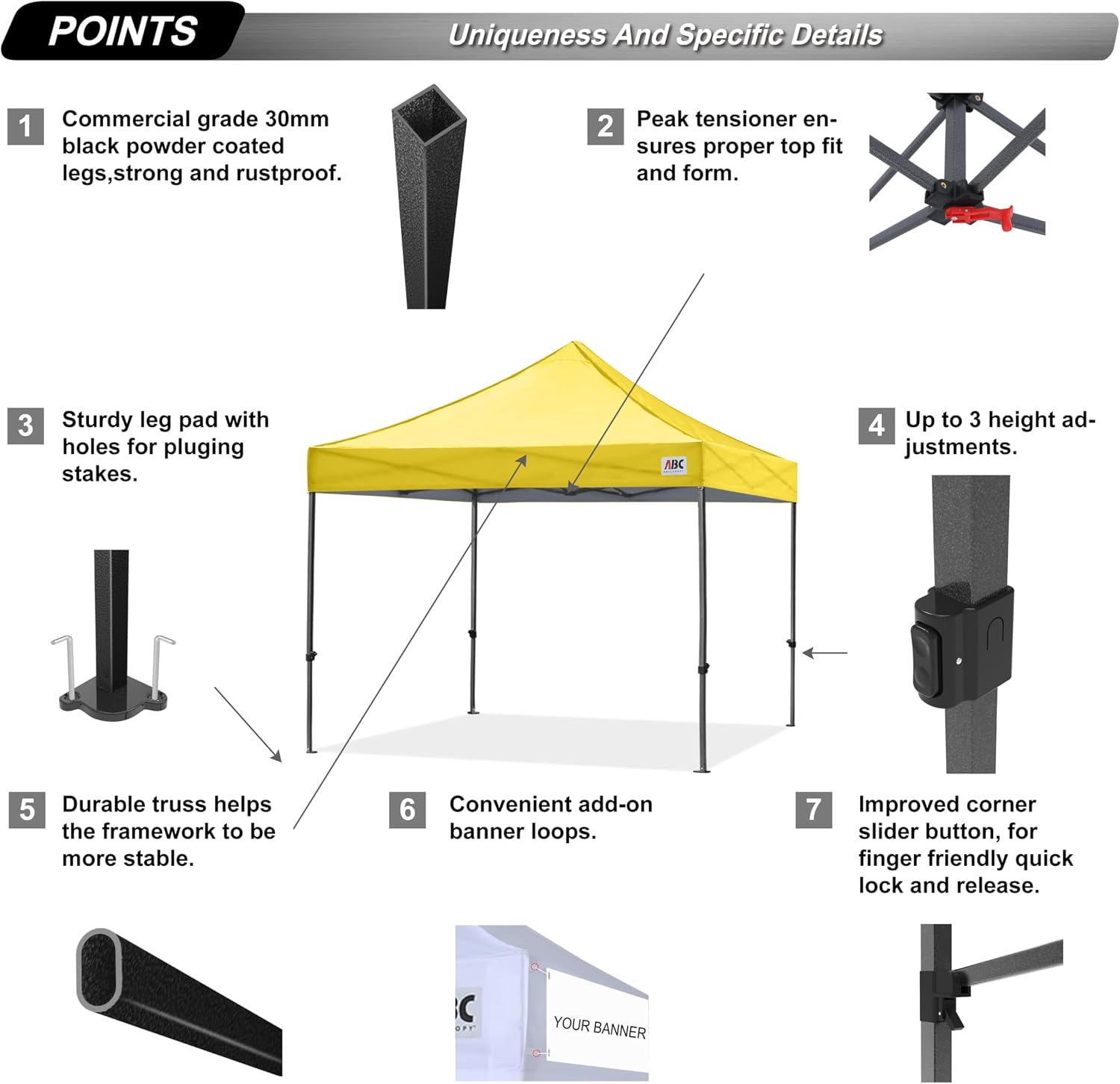 ABCCANOPY Patio Pop Up Canopy Tent 10x10 Commercial-Series (Black)