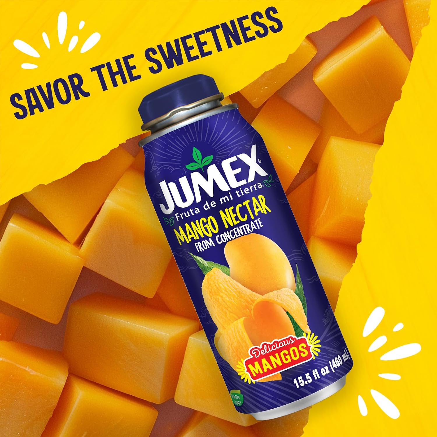 Jumex Mango Nectar Lata Botella - Made with Fresh Fruit Puree - Mango Juice Concentrate for Tropical Fruit Smoothie Mix, Cocktail Mixers & Kids Beverages - 15.5oz, 12 Pack Resealable Juice Bottles