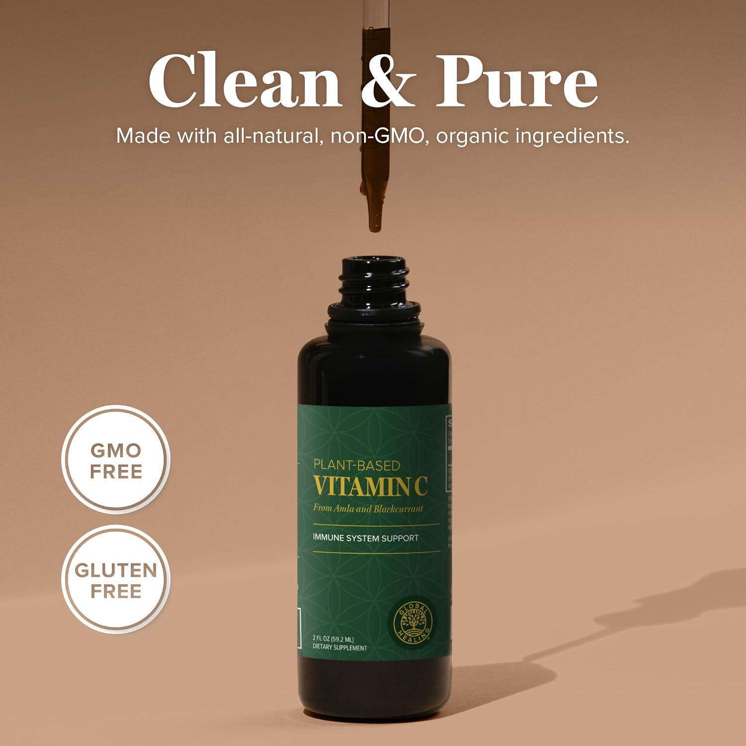 Organic Vitamin C Liquid Drops 180mg, Immune & Energy Support (2 Oz)