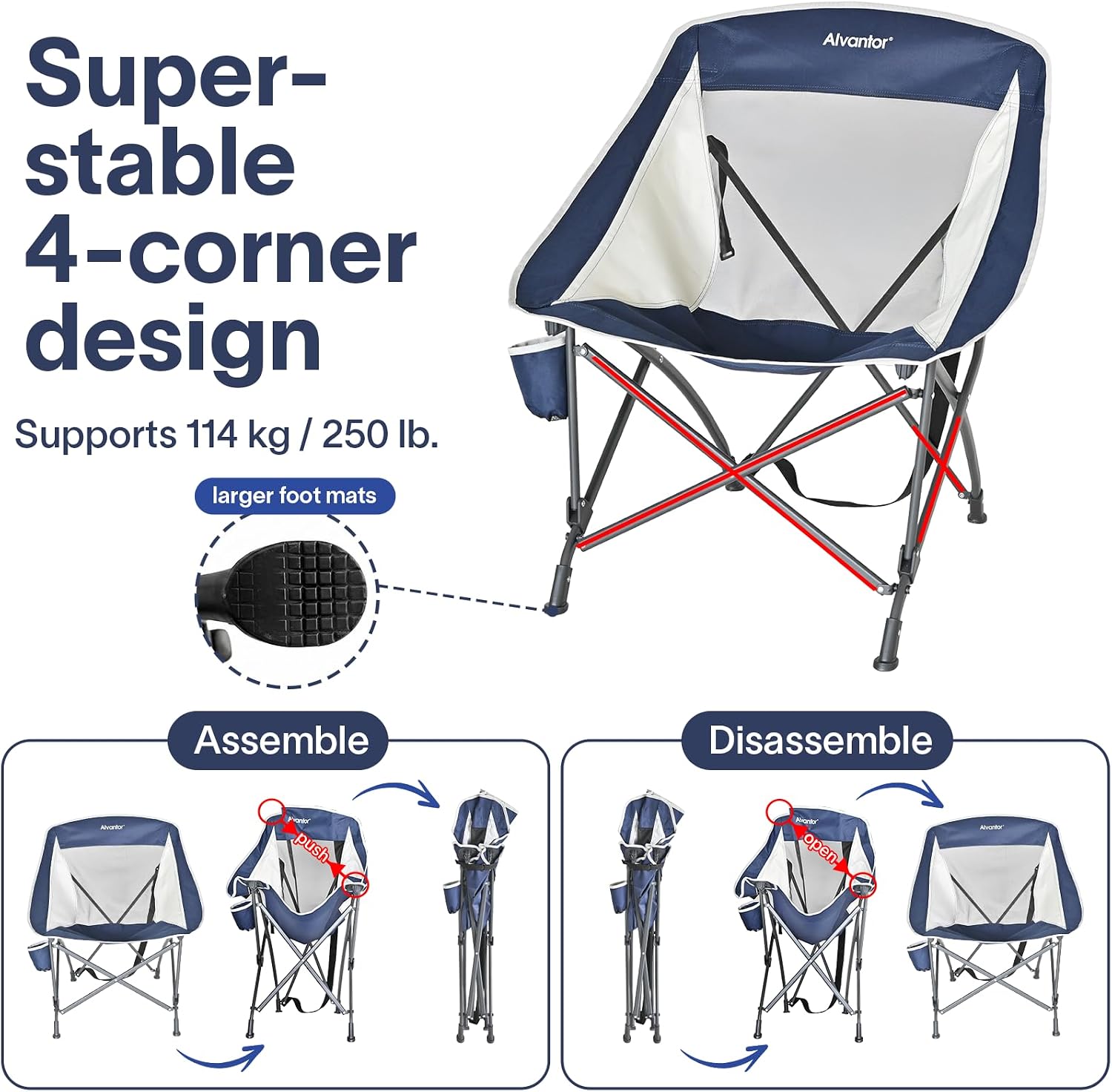 Alvantor® Camping Chair, Full Mesh Folding Beach Chair Breathable High Back Portable Lawn Chair for Outdoor, Armrest, Cup Holder, Easy Use Seat for Travel, Fishing, Pinic, Sports Event, 24"x31"x38"