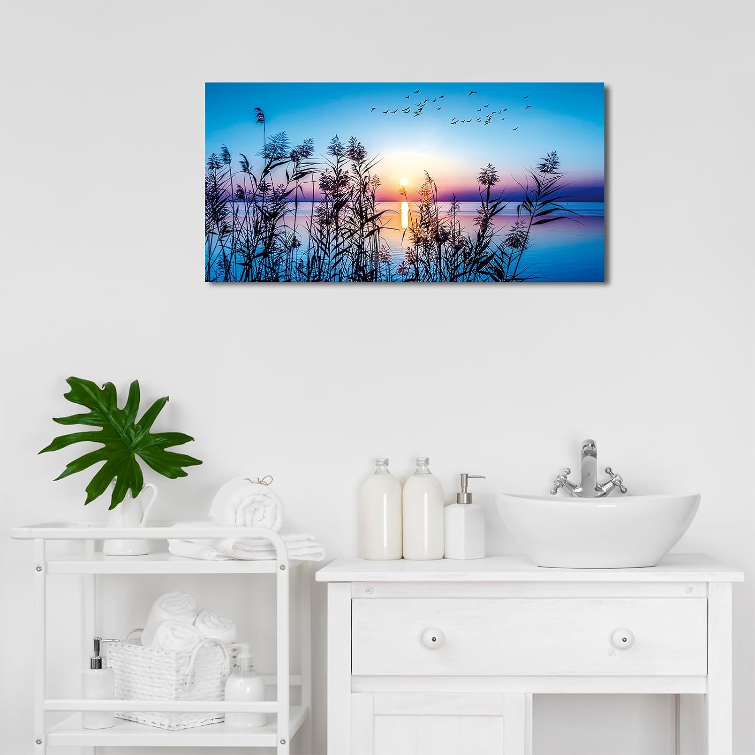arteWOODS Ocean Wave Canvas Wall Art Beach Sunset Pictures Coastal Nature Artwork Blue Sea Painting Prints for Living Room Bedroom Home Office Decoration 20" x 40"