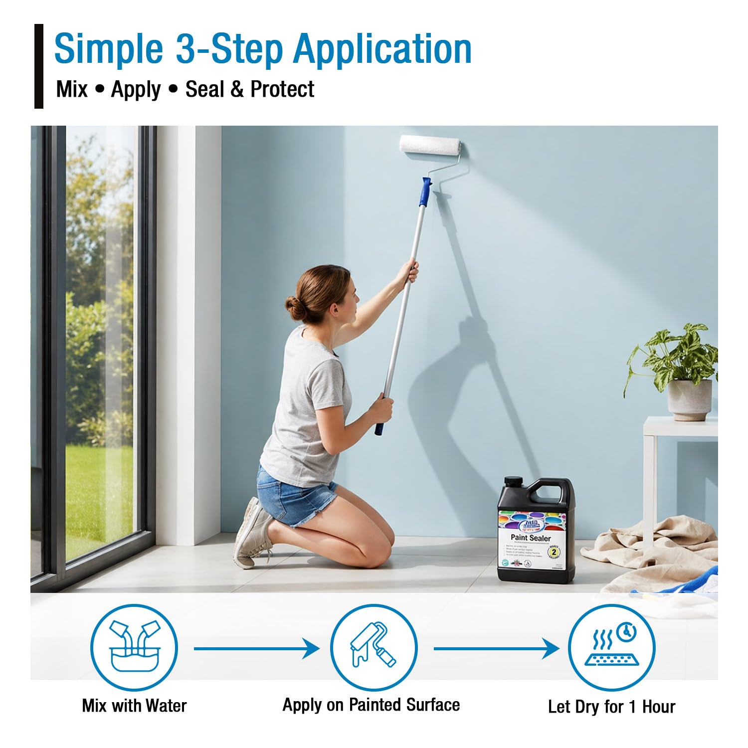 Rain Guard Paint Sealer Concentrate SP-9002 | Makes 2 Gallon | Protects Painted Concrete, Wood, Stone | Silane/Siloxane Acrylic Waterproofer | UV Resistant | Fast Drying | Semi-Satin Finish | Protects Painted Concrete, Painted Wood, Painted Stone, Silane…