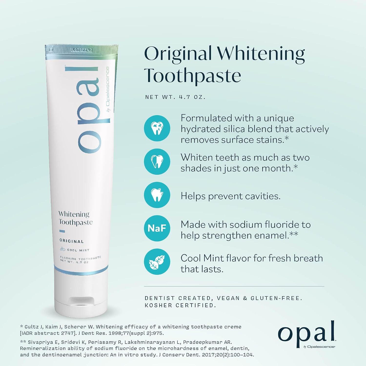 Opalescence Whitening Toothpaste Original 4.7oz - Mint - 3 Pack - 5166-3 | Dentist-Developed Oral Care Whitening Fluoride Toothpaste for Daily Use, Surface Stain Removal & Helps Strengthen Enamel