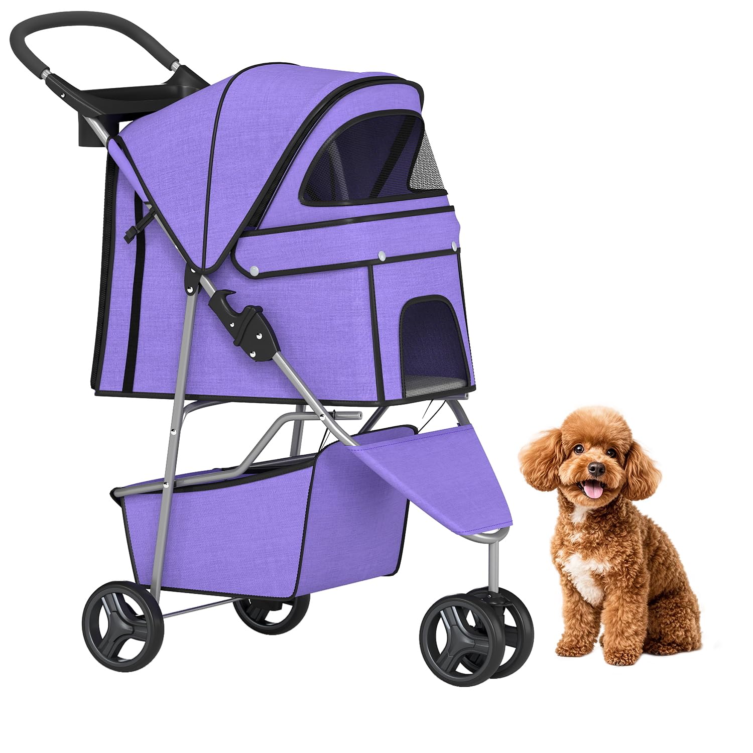 BestPet | 3-Wheel Pet Stroller | Dog and Cat Stroller | Breathable Mesh | Lightweight Travel Carrier | Waterproof & Foldable Design | Storage Basket | Black | for Daily Walks & Outdoor Use | Breathable Mesh | Lightweight, Waterproof Travel Carrier with C…