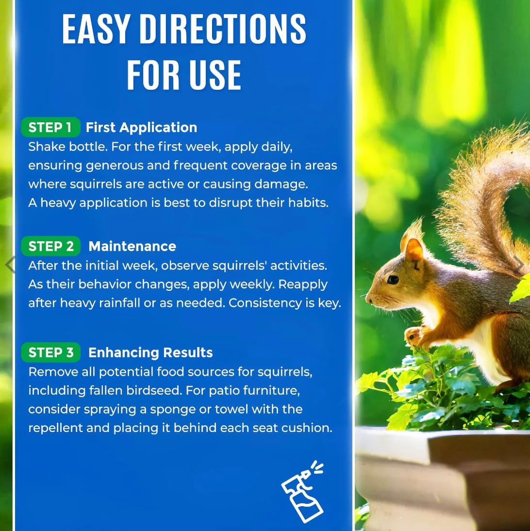 Nature's Mace Squirrel Mace Repellent 40 oz Spray | Squirrel and Chipmunk Repellent, Keep Squirrels Out of Your Garden, Attic, Bird Feeders, Fruit Trees, Plants, Potted Plants.