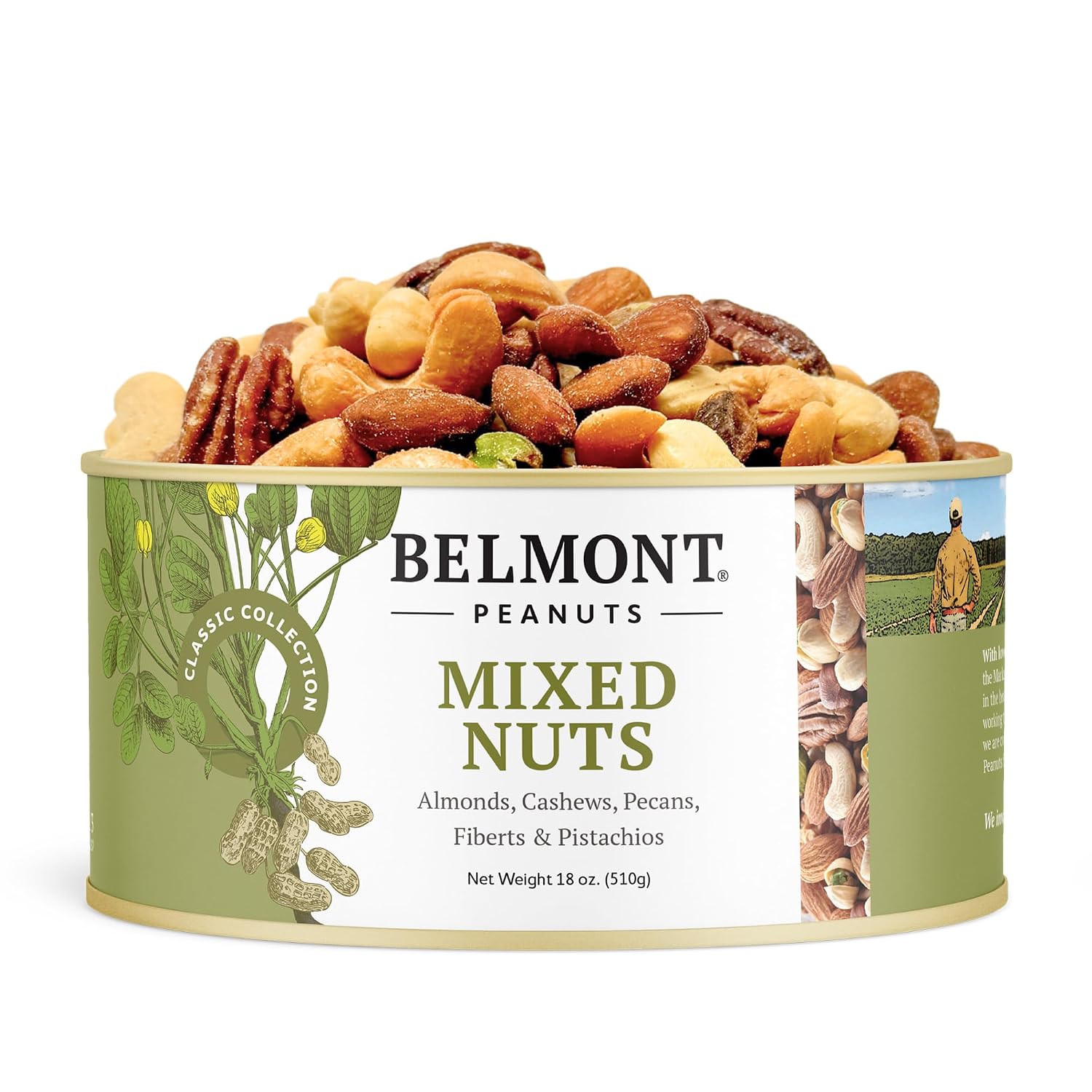 Belmont Peanuts Gourmet Sea-Salted Virginia Peanuts, 20 oz (1 Pack) – Only 3 Simple Ingredients, No Preservatives, 7g Protein – A Premium, Salty, Crunchy, Hand Seasoned Snack