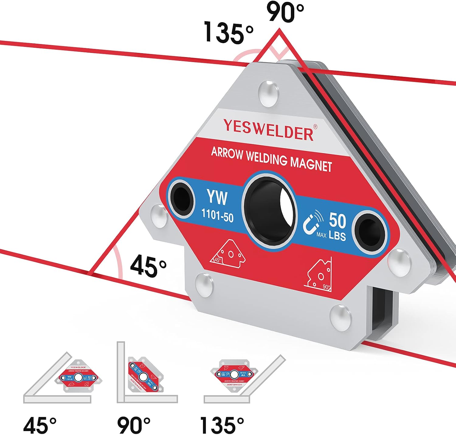 YESWELDER 4-Pc Welding Magnet Set, 50 lb Holding Power Welding Accessories
