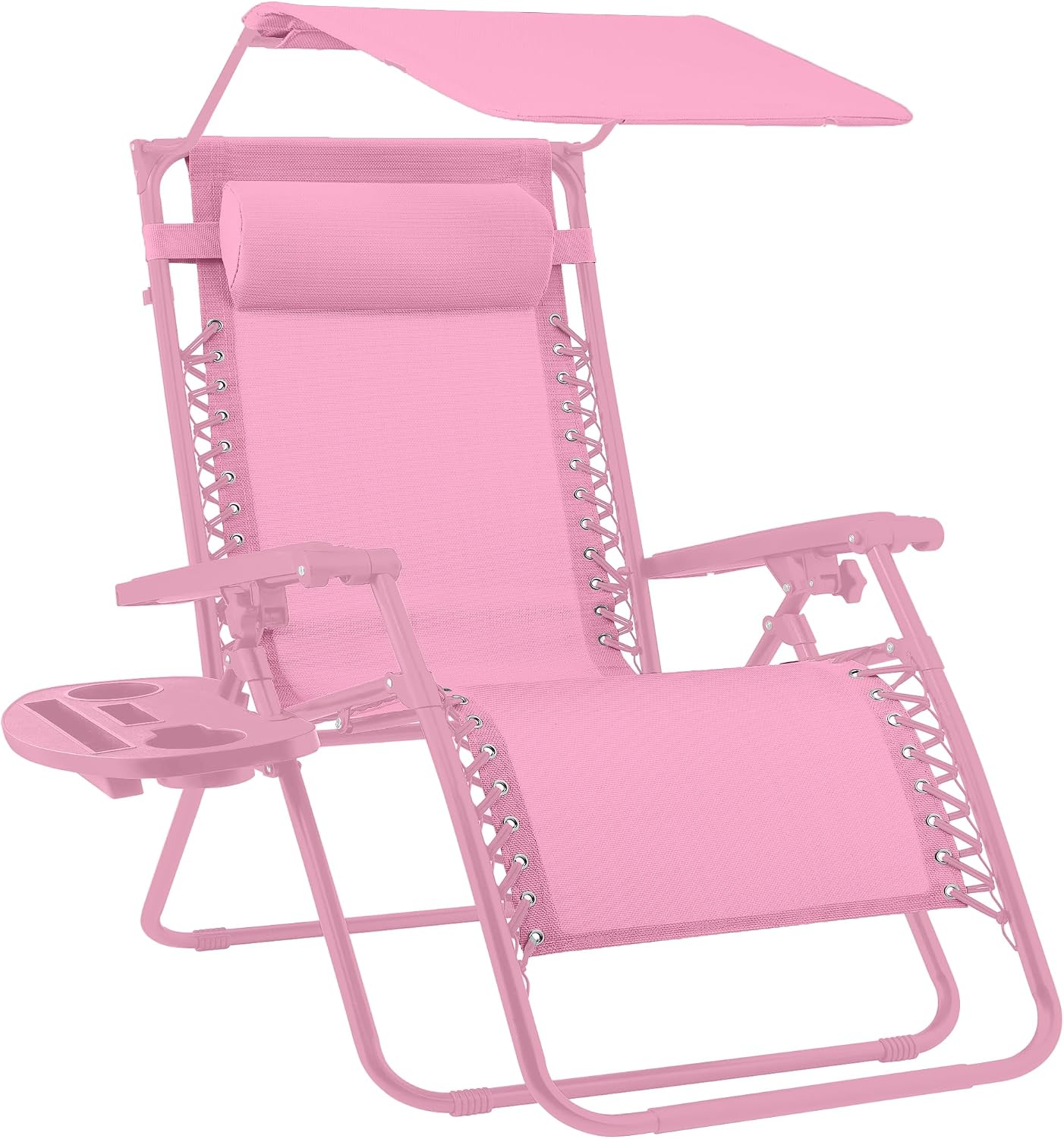 Best Choice Products Folding Zero Gravity Outdoor Recliner Patio Lounge Chair w/Adjustable Canopy Shade, Headrest, Side Accessory Tray, Textilene Mesh - Beige
