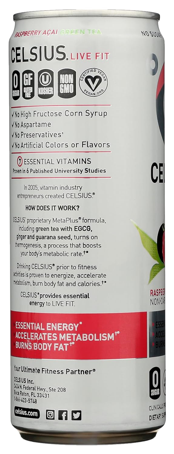 CELSIUS Sparkling Peach Vibe, Functional Essential Energy Drink 12 Fl Oz (Pack of 4)