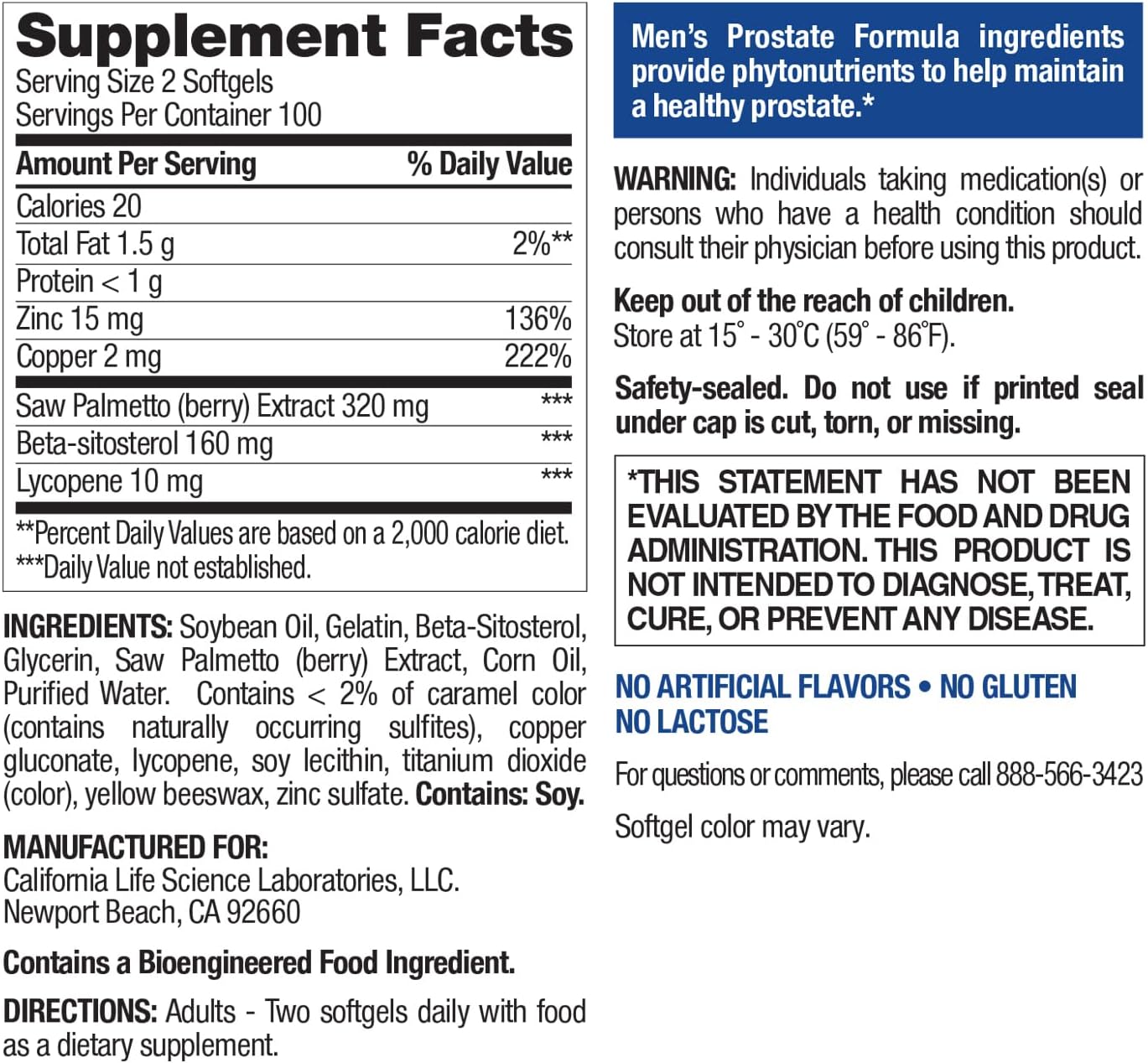 Nature's Wonder Men's Prostate Formula with Saw Palmetto, 200 Softgels | With Beta-Sitosterol, Lycopene & Zinc