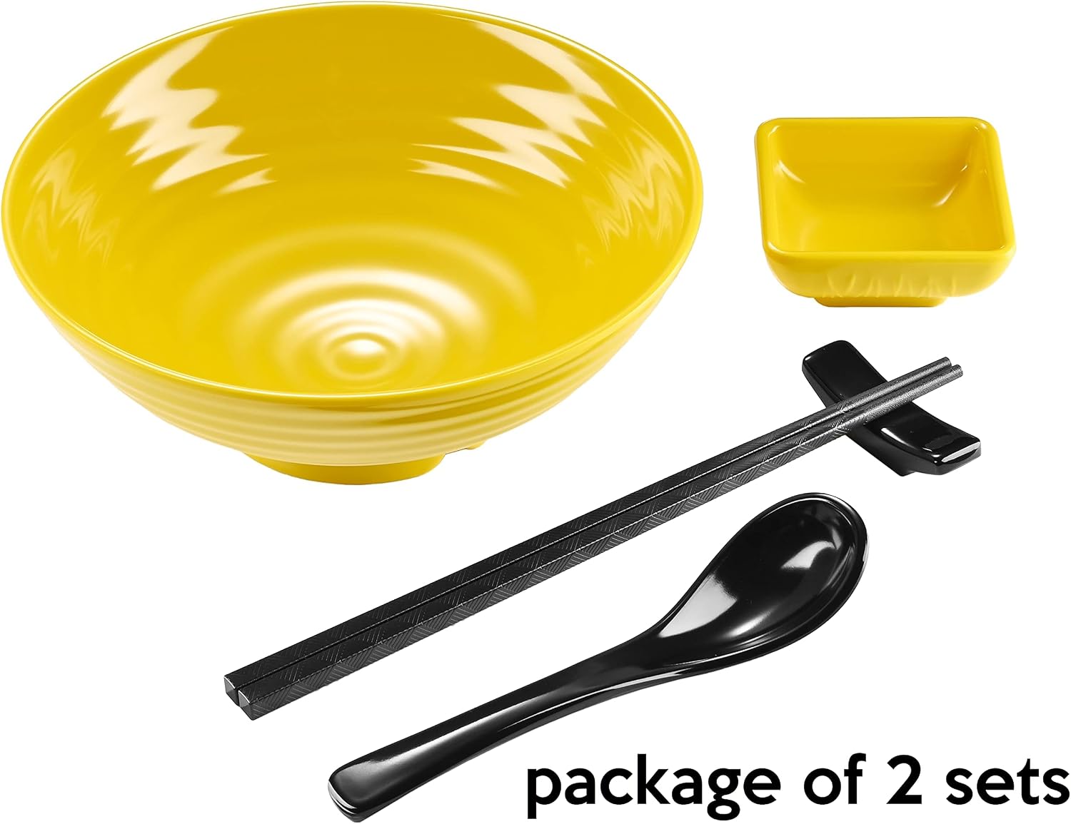 Unbreakable Ramen Bowl Set with Chopsticks and Spoon: 2 large Japanese Style Melamine Ramen Bowls