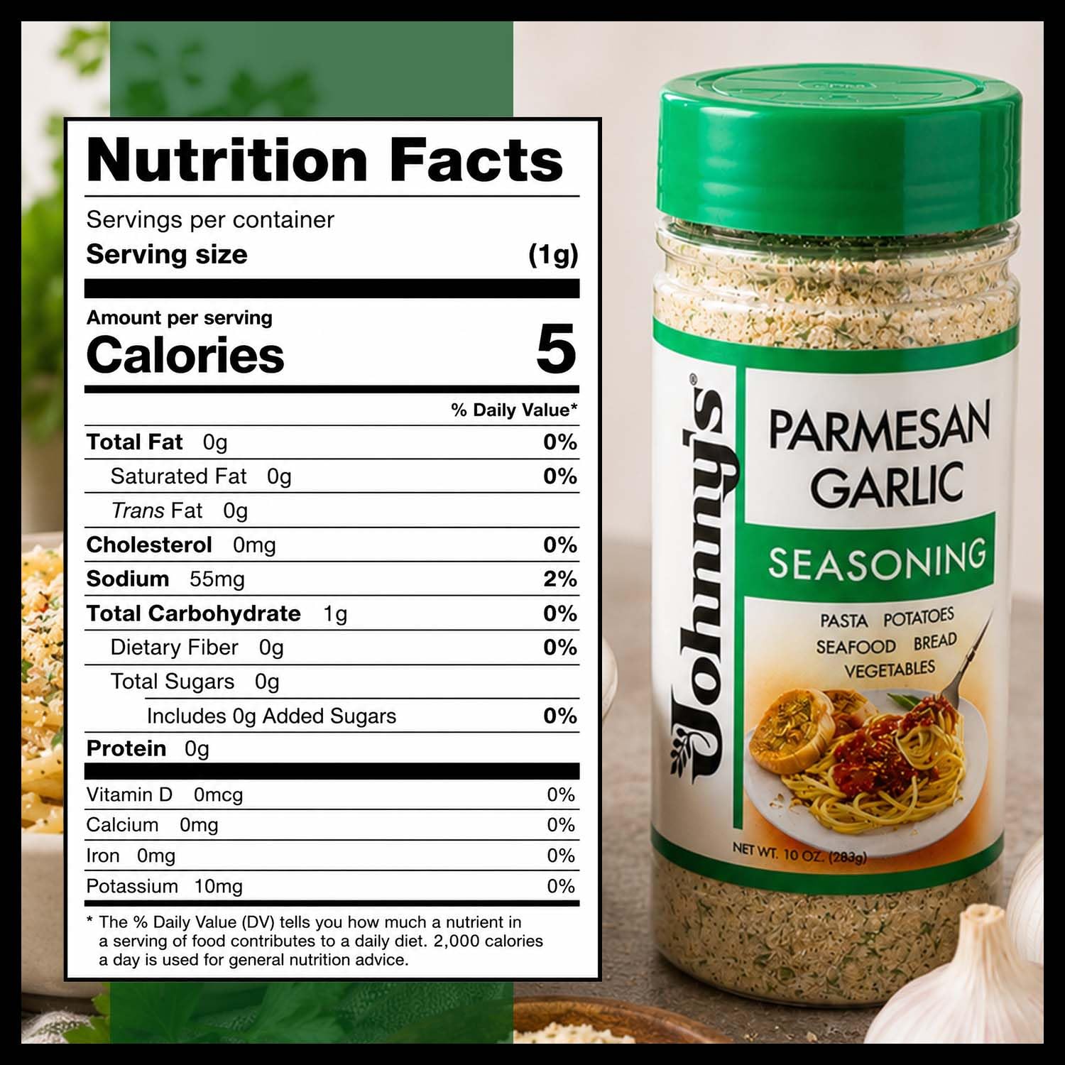 Johnny's - Garlic Spread & Seasoning - 10 oz | Garlic Seasoning Blend, Great For Bread, Pasta, Vegetables, Meats, Marinades, Dips & Everyday Cooking
