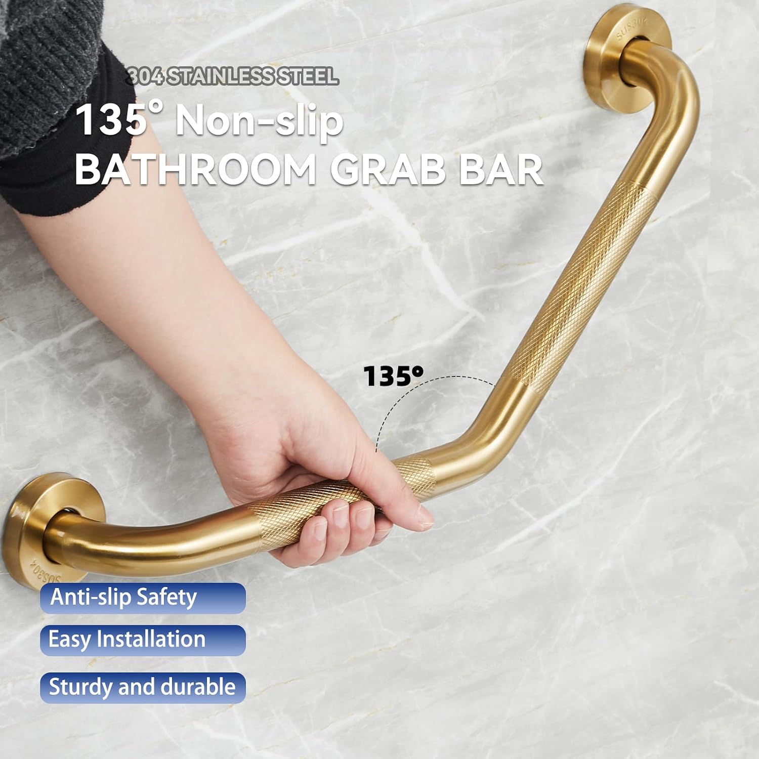 20 Inch Bathroom Grab Bar, Satin Brushed Nickel Angled Grab Bar with Anti-Slip Knurled Grip, Stainless Steel Bath Balance Bar, 1.0" Tube Safety Hand Rail Support, Handicap Elderly Assist Bath Handle