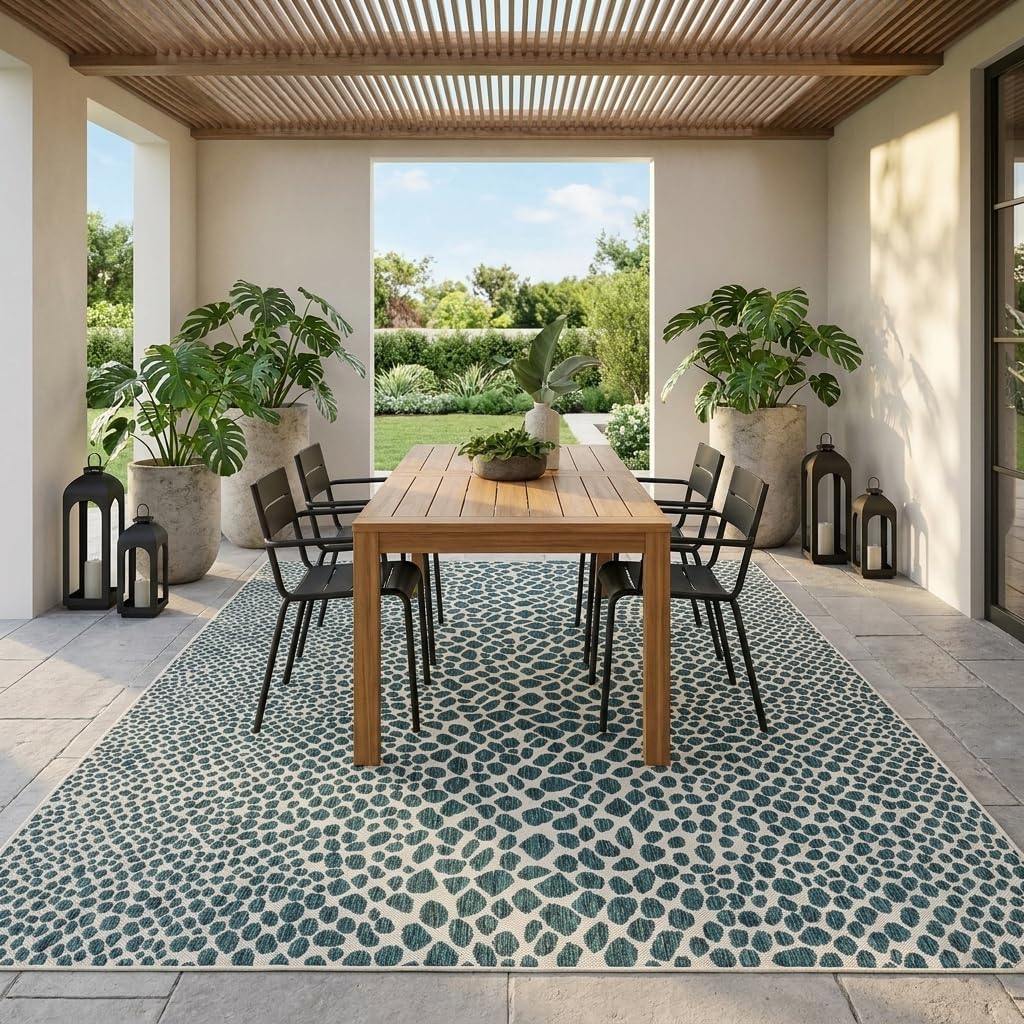 Unique Loom Outdoor Collection Area Rug - Cape Town (9' x 12' Rectangle, Blue/Ivory)