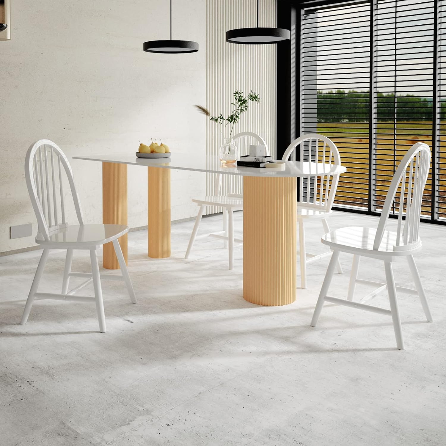 GIANTEX Wood Dining Chairs Set of 4, Windsor Chairs with Solid Wood Legs, High Spindle Back, H-Shaped Crossbars