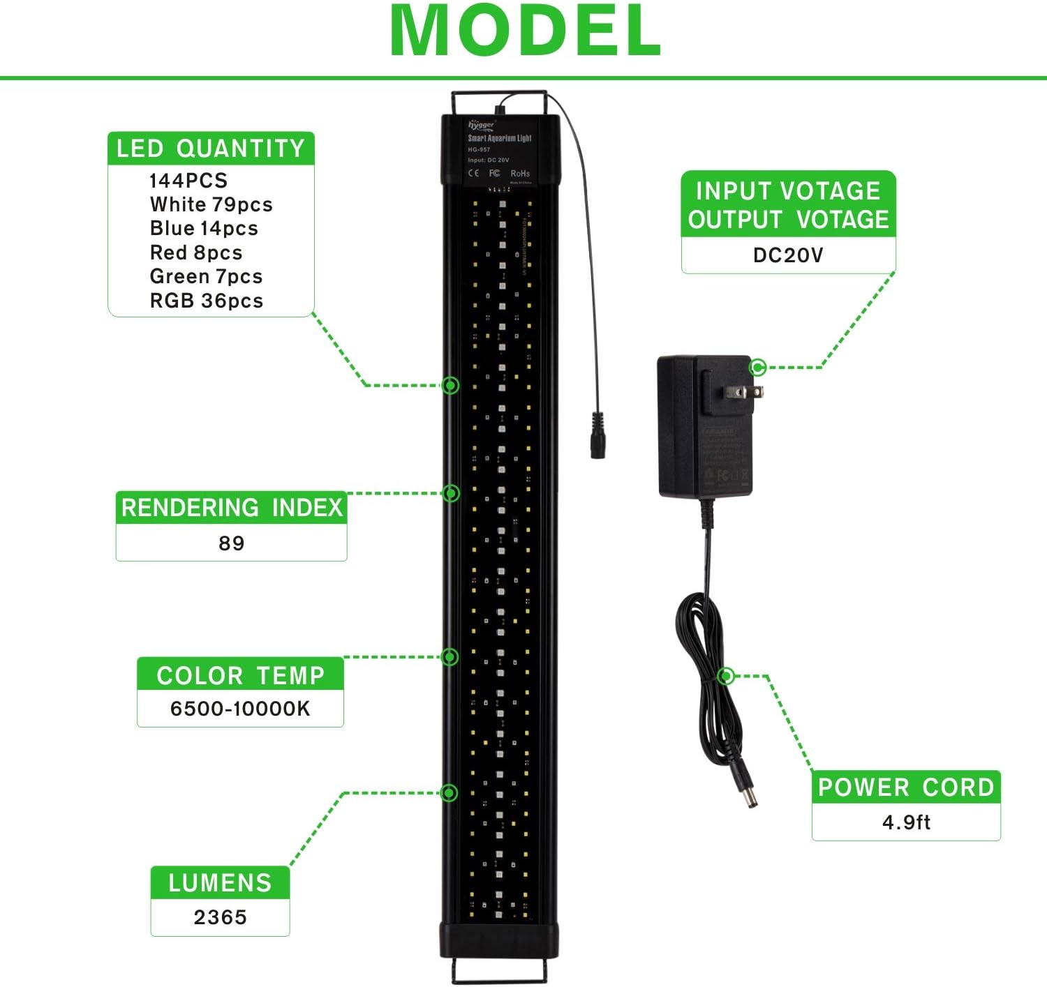 hygger Aquarium Programmable LED Light, for 30~36in Long Full Spectrum Plant Fish Tank Light with LCD Setting Display, 7 Colors