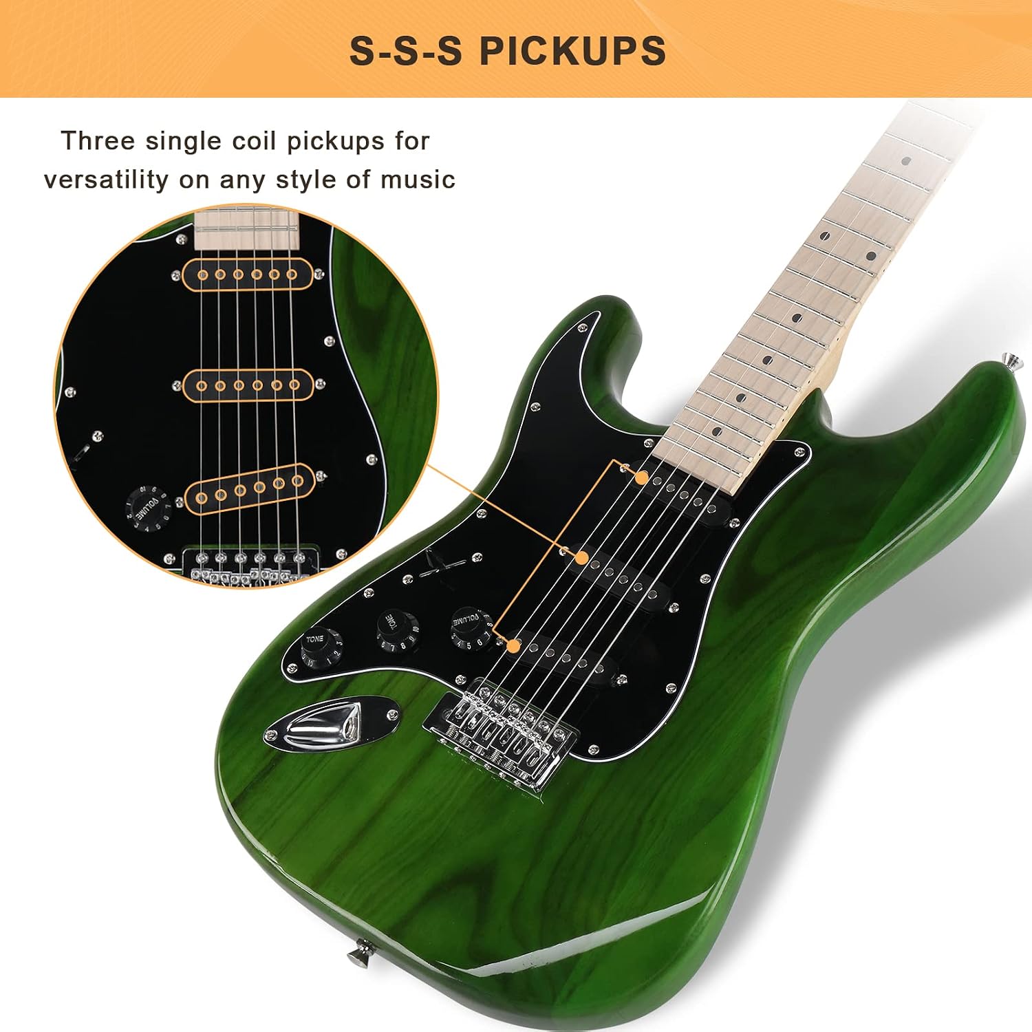 GLARRY Full Size Electric Guitar for Music Lover Beginner with 20W Amp and Accessories Pack Guitar Bag (DARK BLUE, 39" Right Handed)