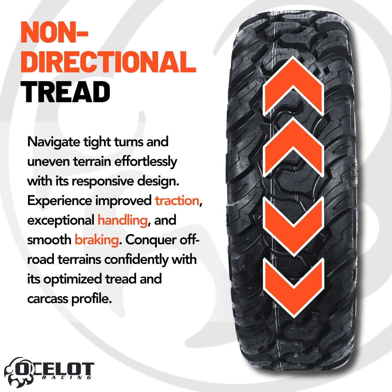 Ocelot WR2016 30x9.5x14 UTV Tires All Terrain, Durable 8-Ply Radial Construction and Non-Directional Tread